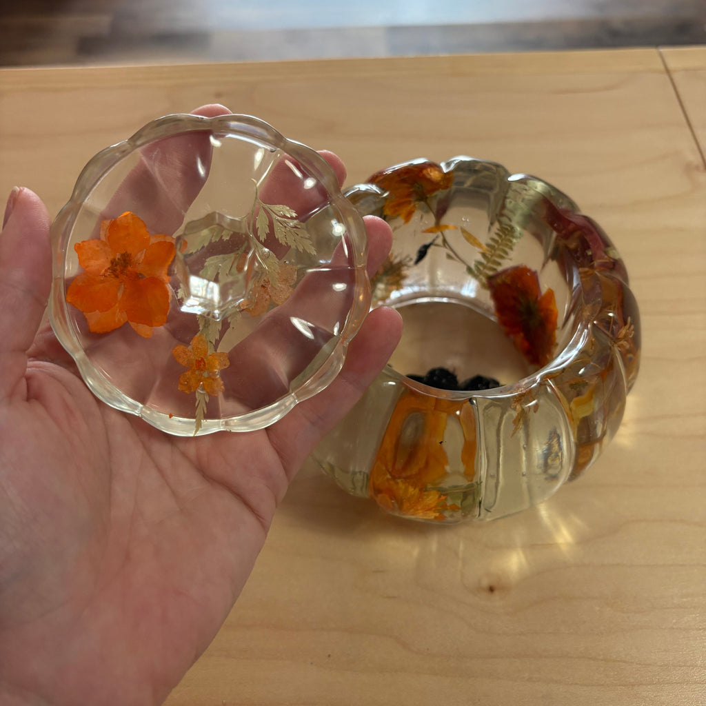 Floral Resin Pumpkin Jar