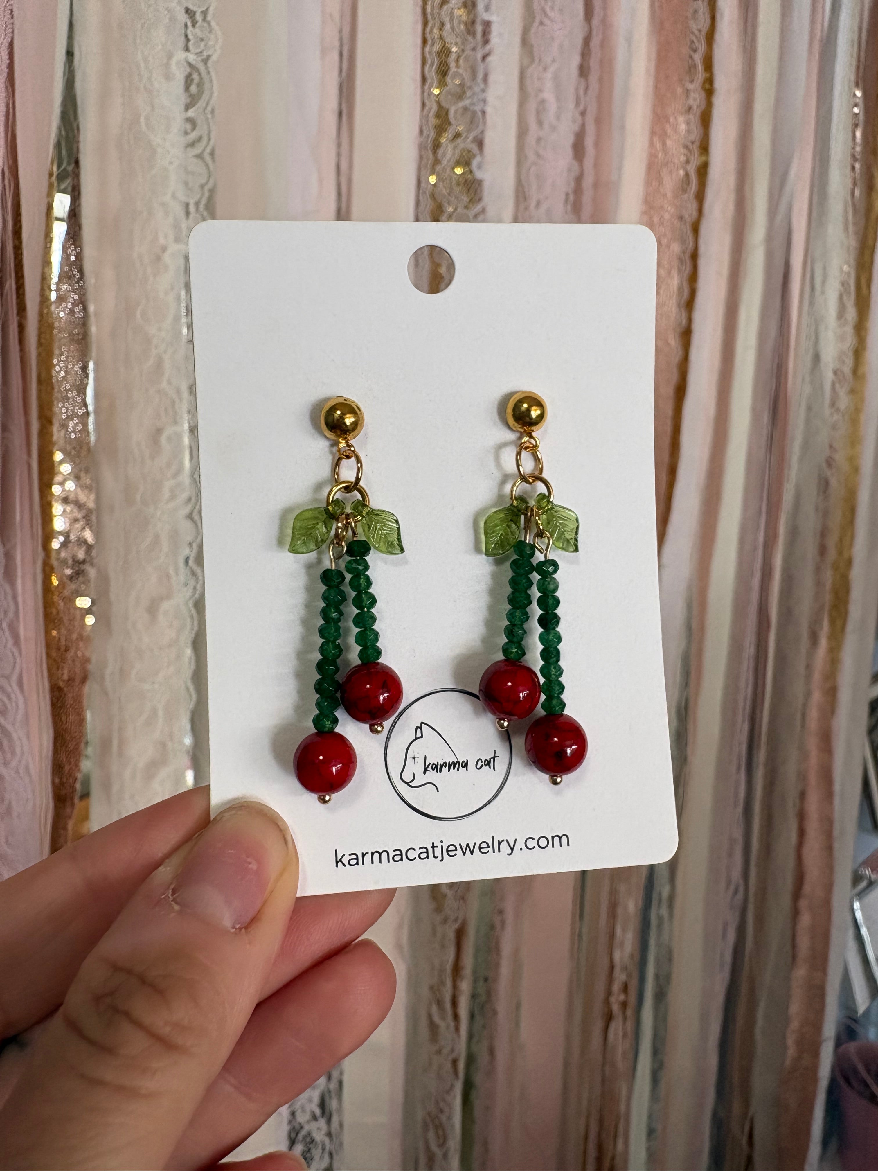 Beaded Cherry Earrings