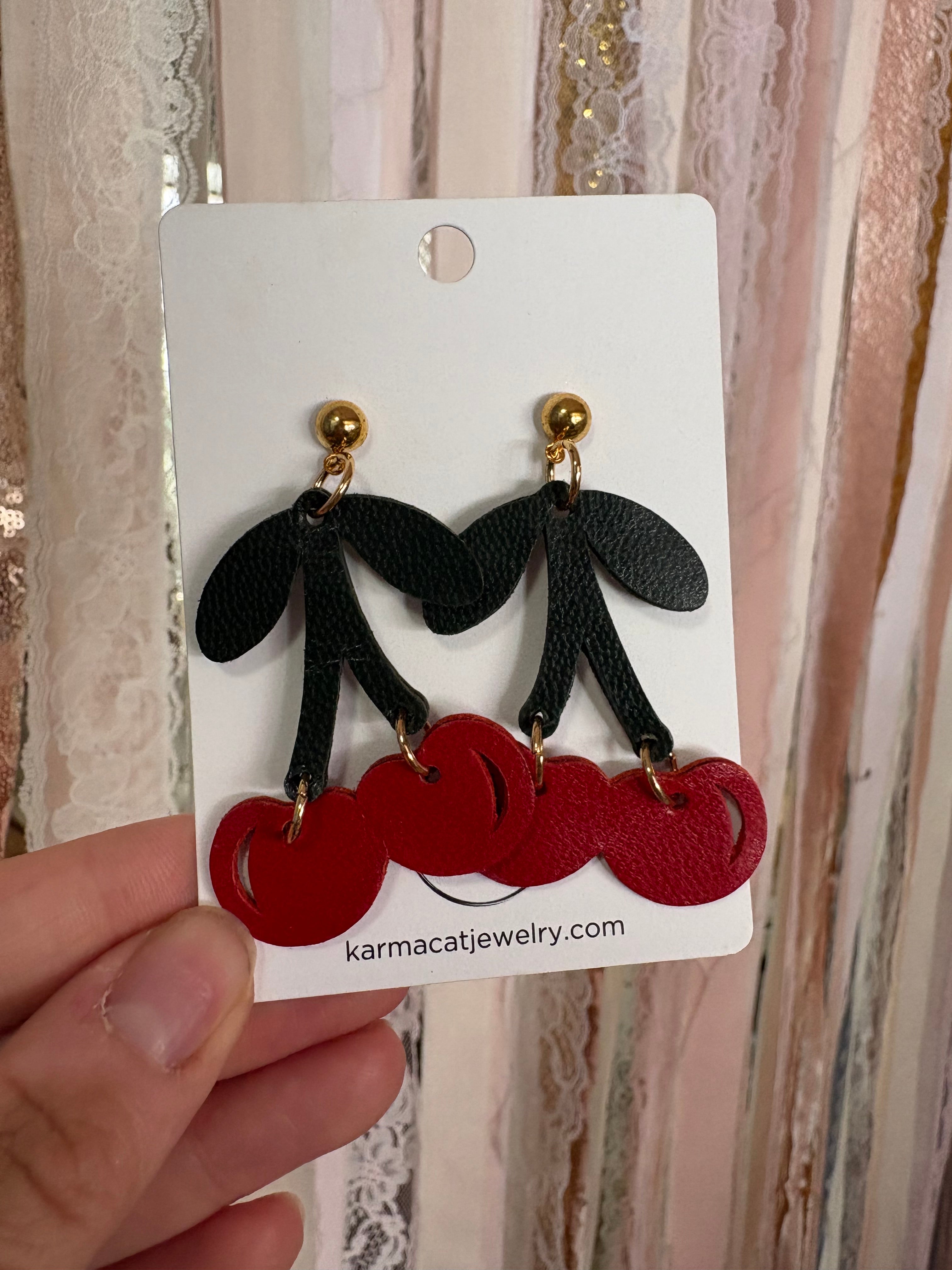Leather Cherry Earrings
