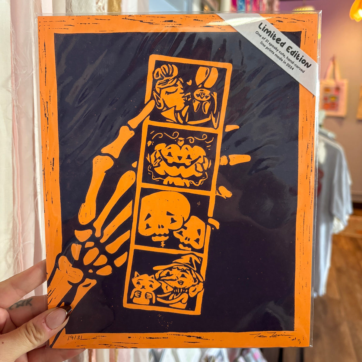 Spooky Portrait Linocut Print