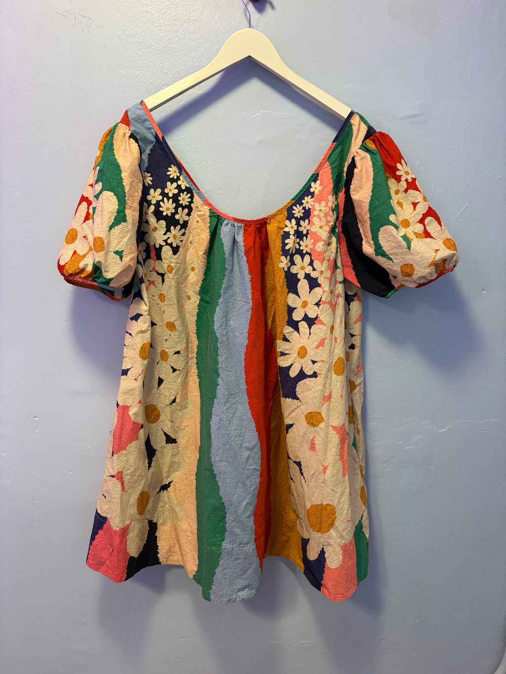 Thrifted FARM Rio Retro Floral Stripe Mini Dress