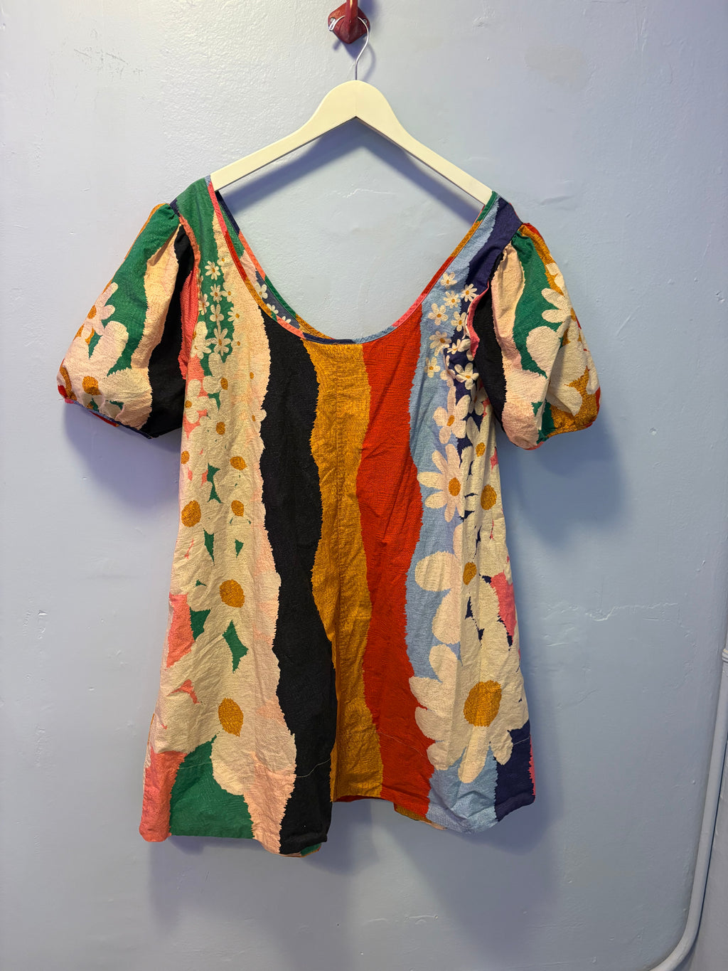 Thrifted FARM Rio Retro Floral Stripe Mini Dress