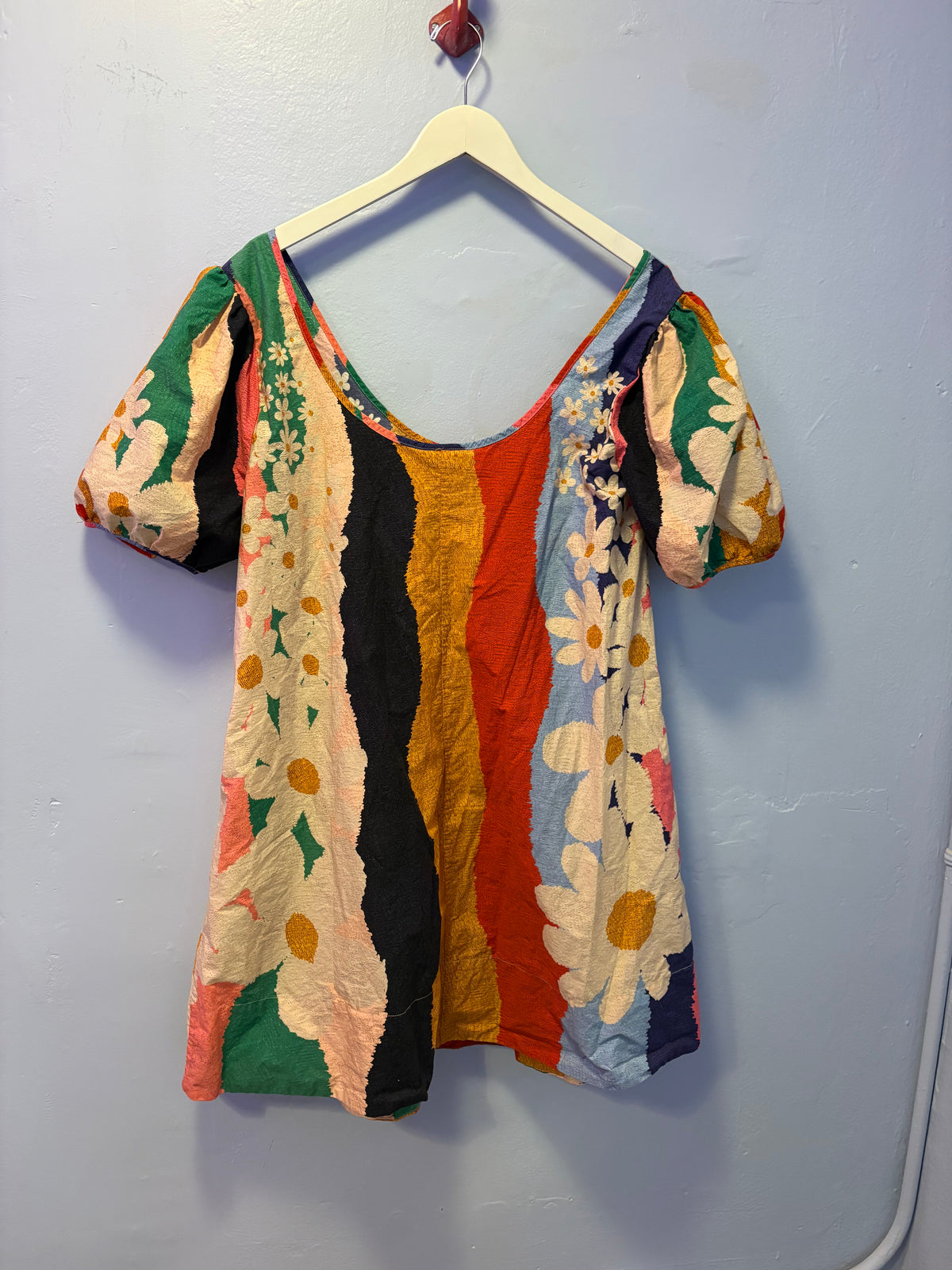 Thrifted FARM Rio Retro Floral Stripe Mini Dress