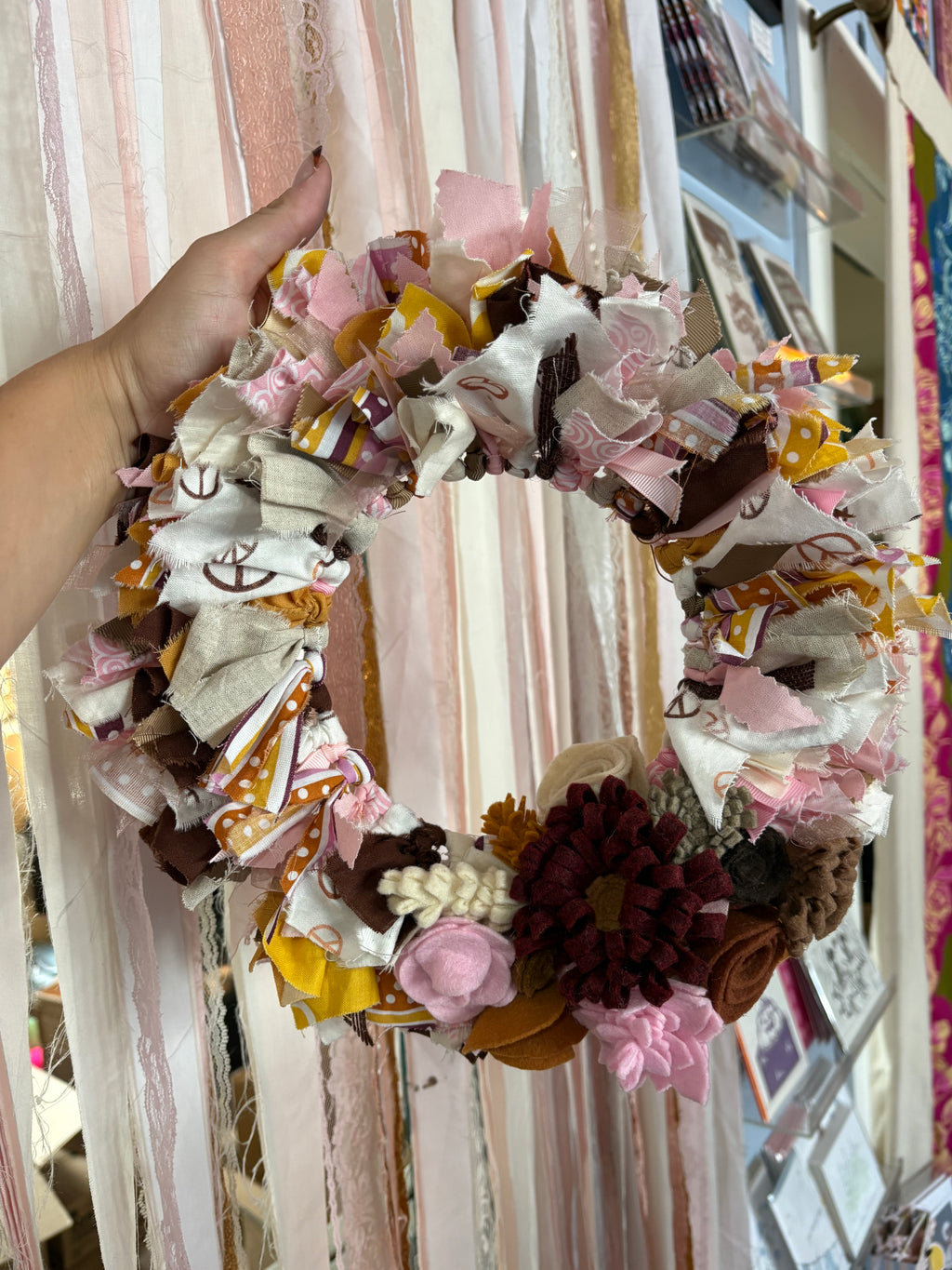 Pink Boho Fabric Wreath