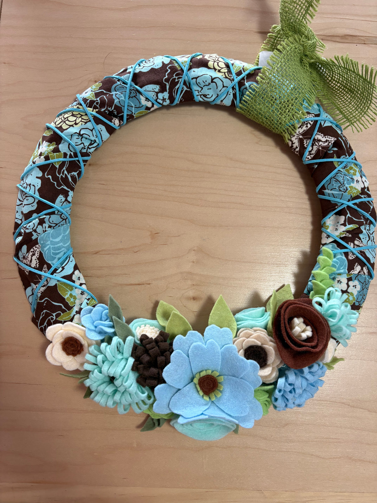 Blue Floral Fabric Wreath