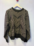 Vintage Geometric Leather Accent Sweater
