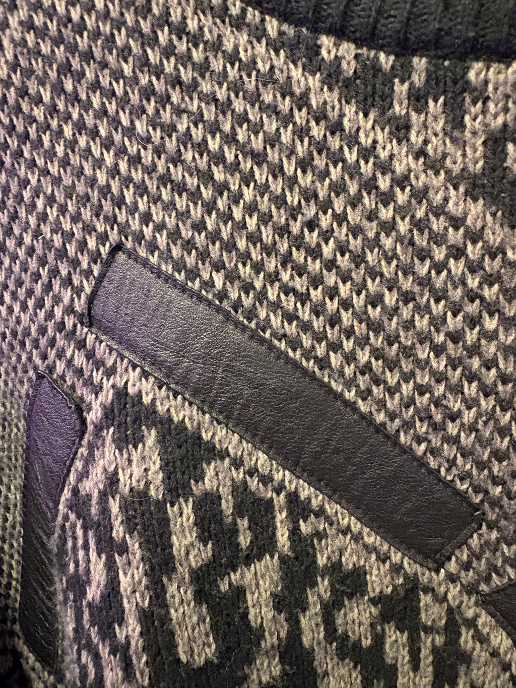 Vintage Geometric Leather Accent Sweater