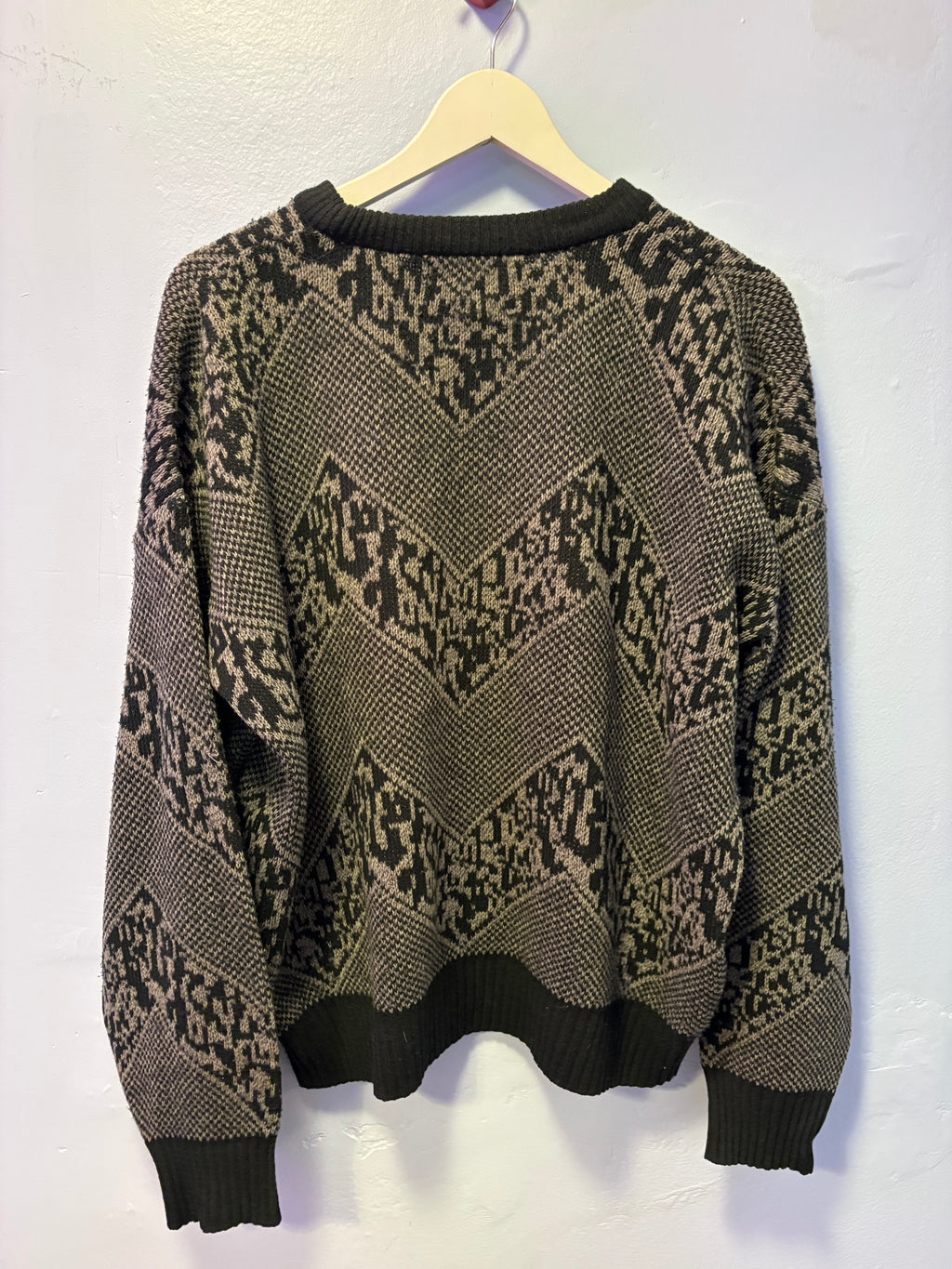 Vintage Geometric Leather Accent Sweater