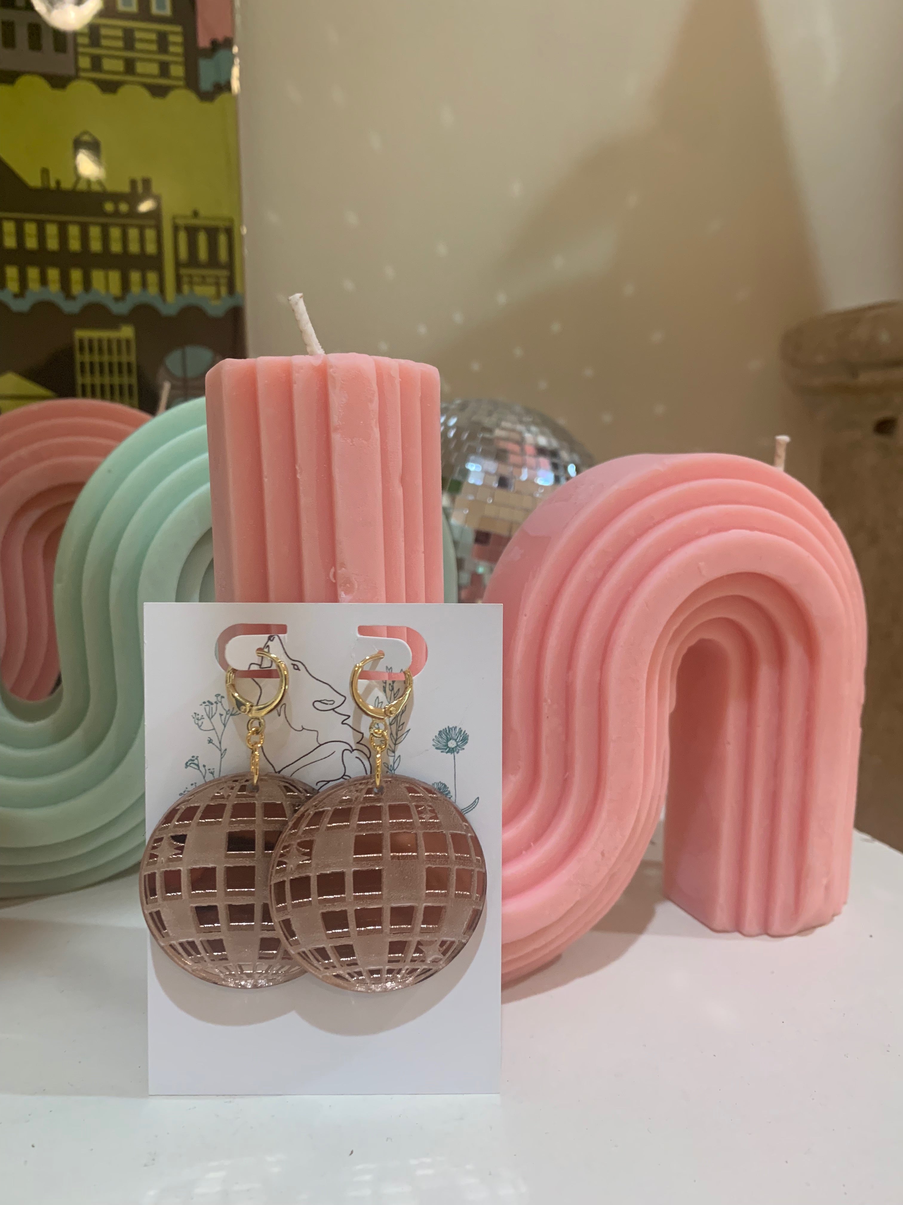 Rose Gold Disco Ball Acrylic Earrings