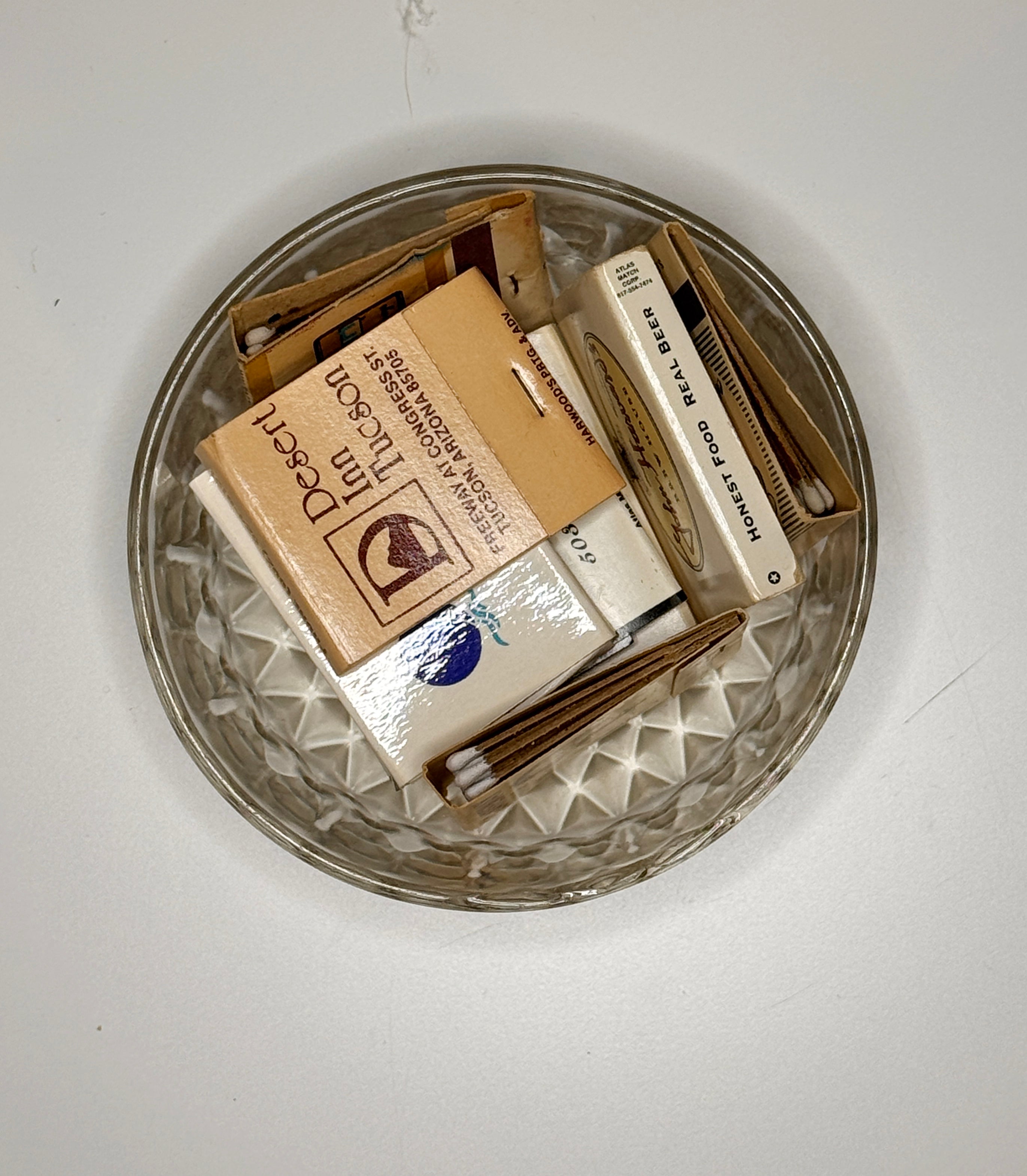 Vintage Matchbook Collection with Round Glass Bowl