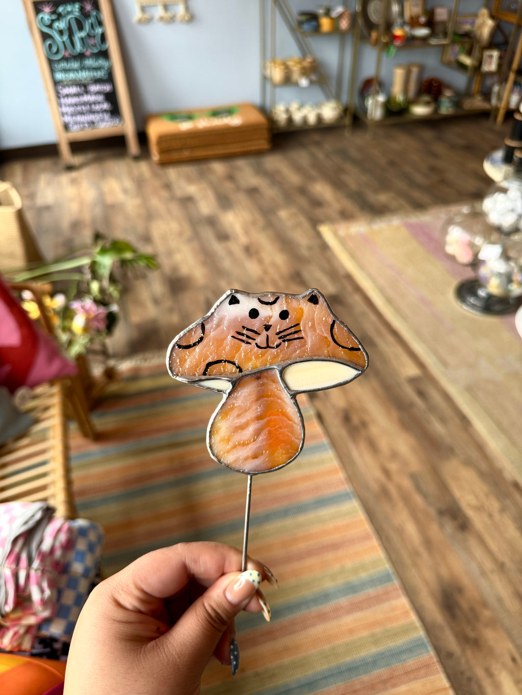 Mushroom Cat Plant Stick