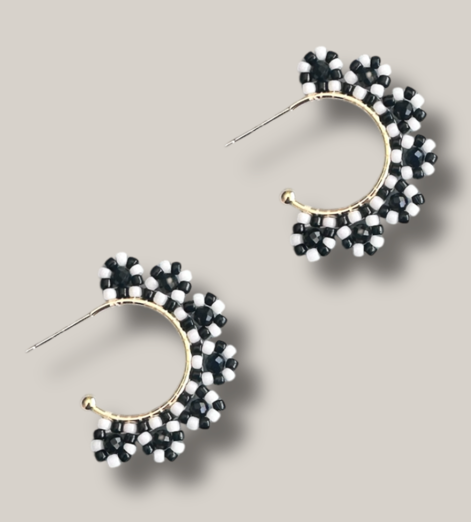 Black & White Checkered Beaded Hoops