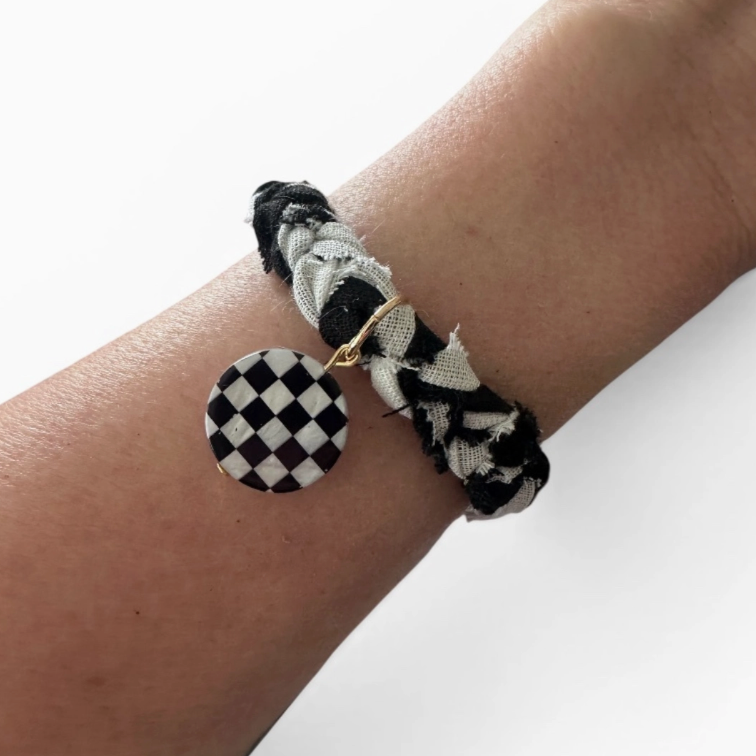 Checkered Bandana Bracelet with Checkered Shell Charm