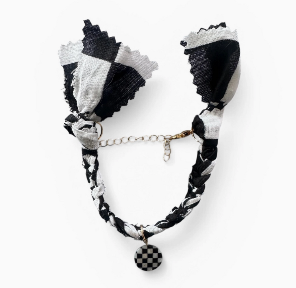 Checkered Bandana Bracelet with Checkered Shell Charm