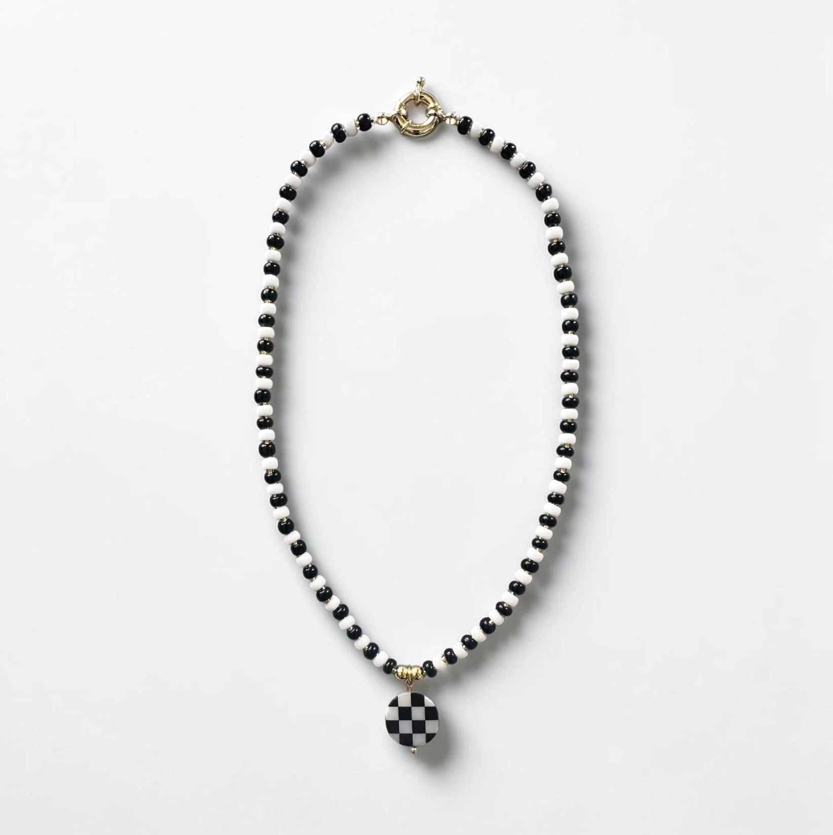 Black & White Beaded Charm Necklace
