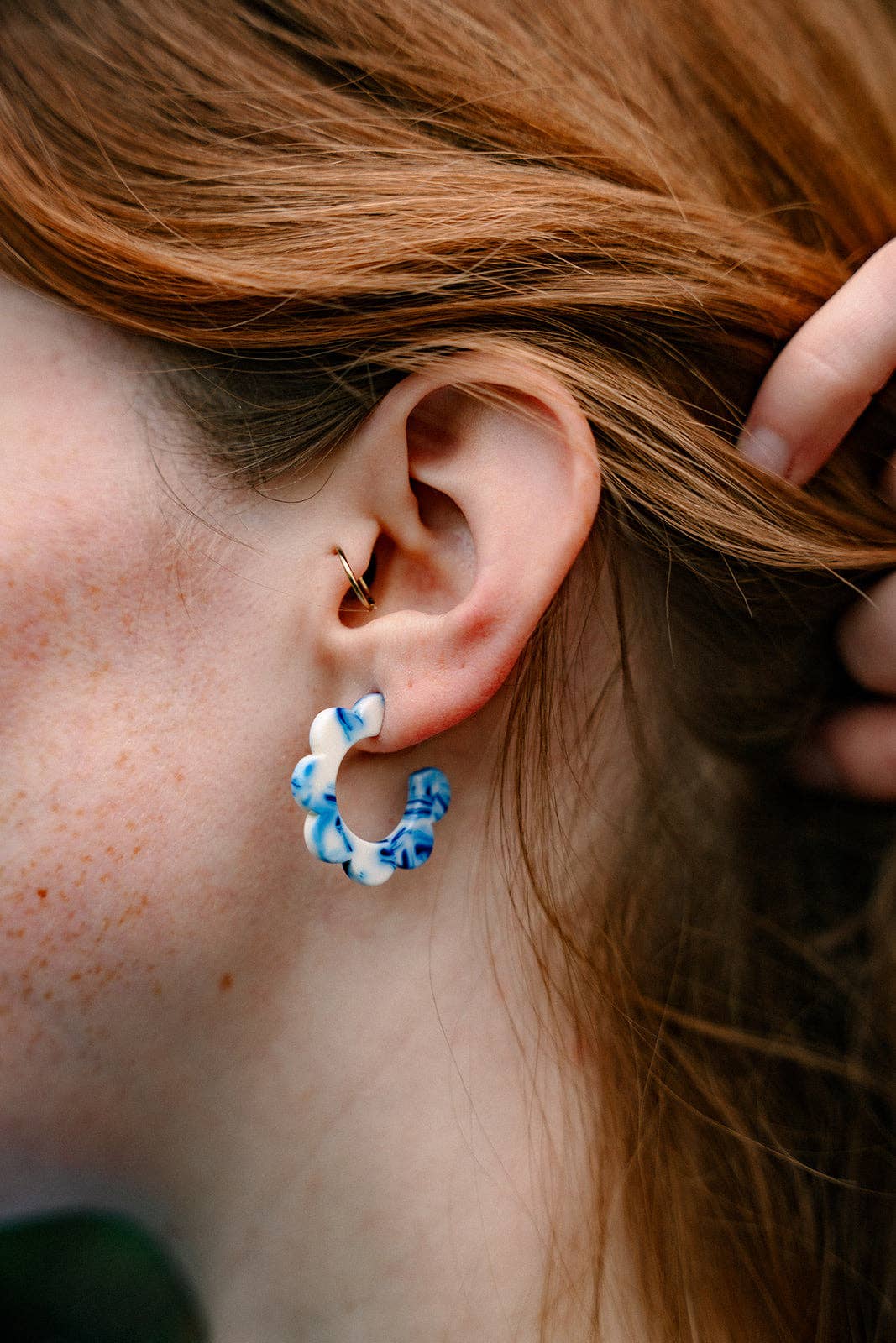 Greek Goddess Blue Flora Mini Hoops