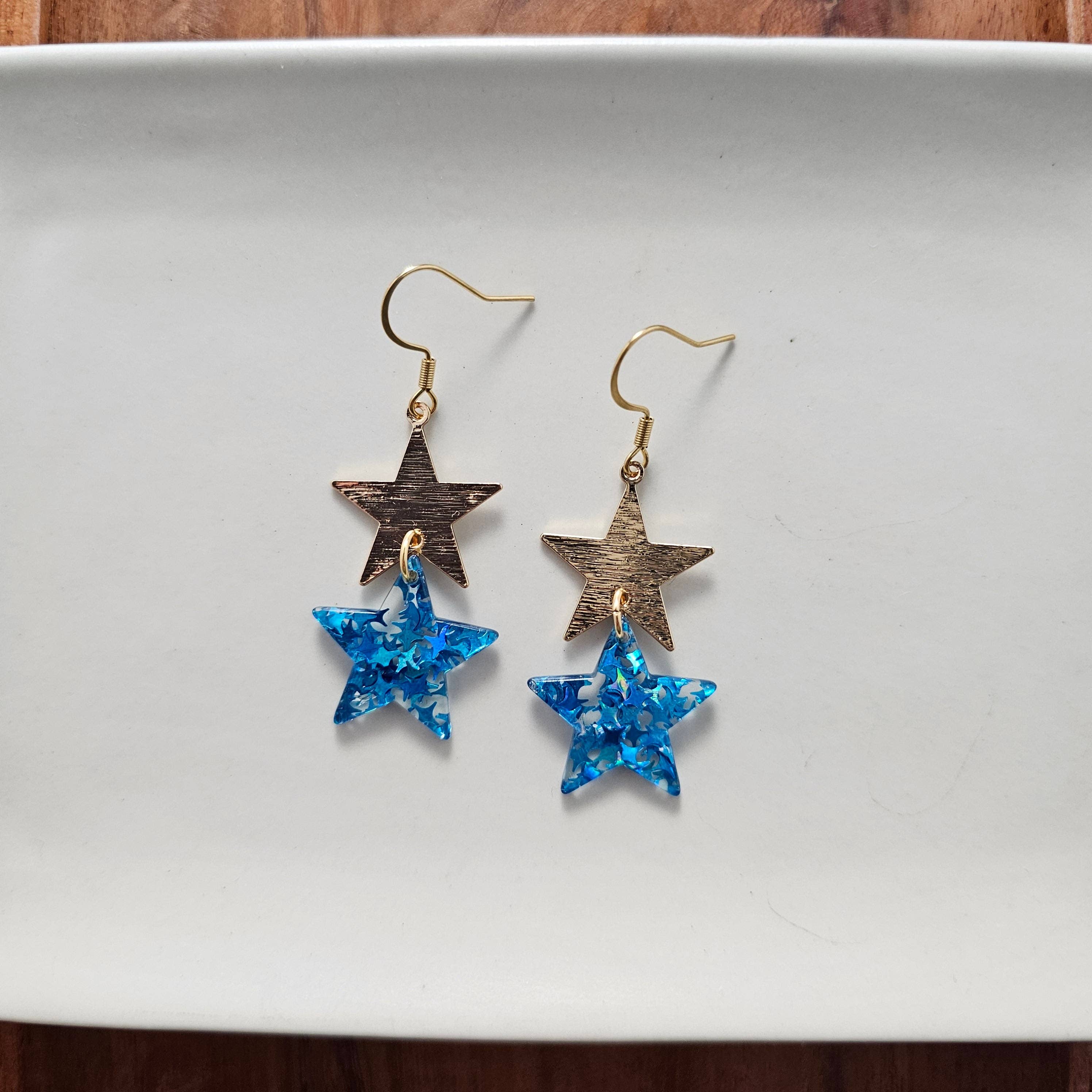 Blue Glitter Starry Earrings