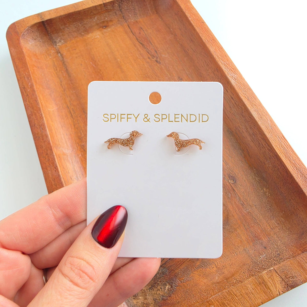 Dainty Dachshund Studs - Brown Glitter // Dog, Earrings