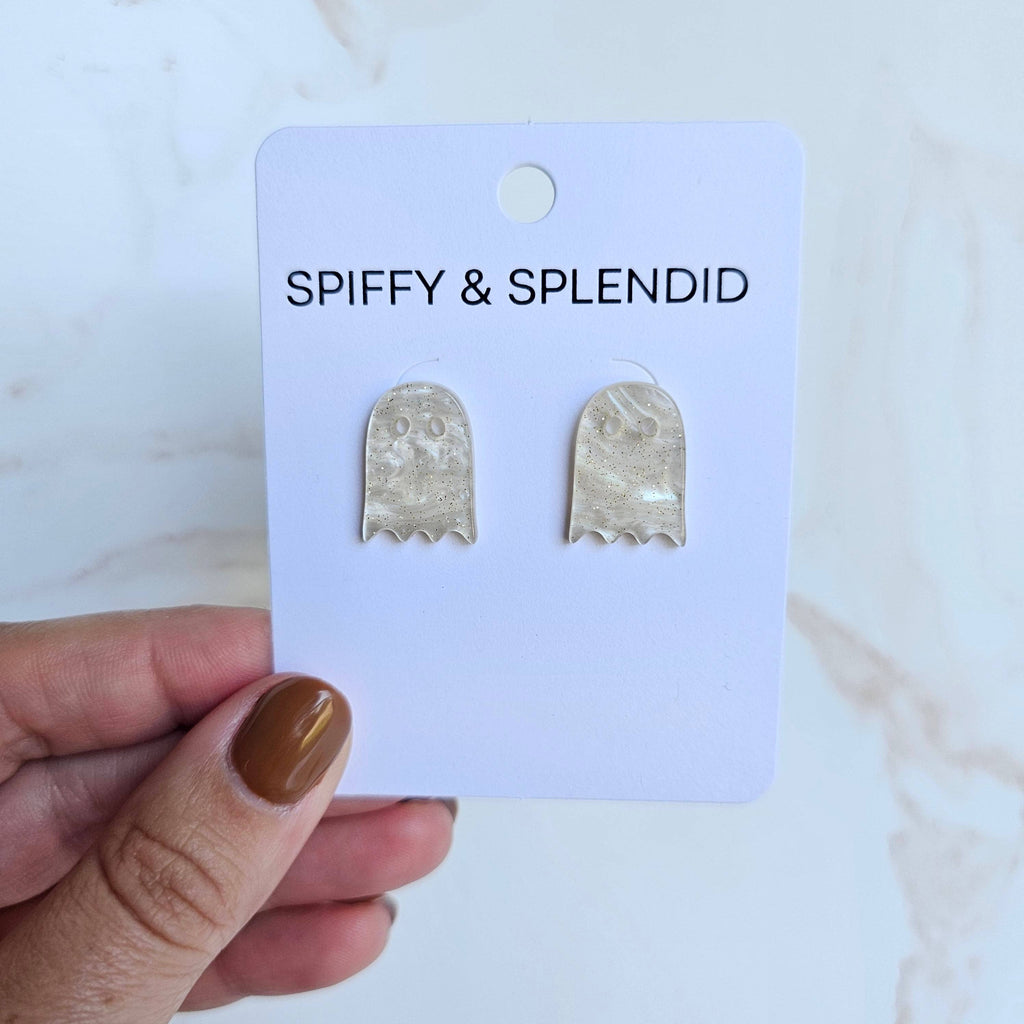 White Shimmer Ghost Studs