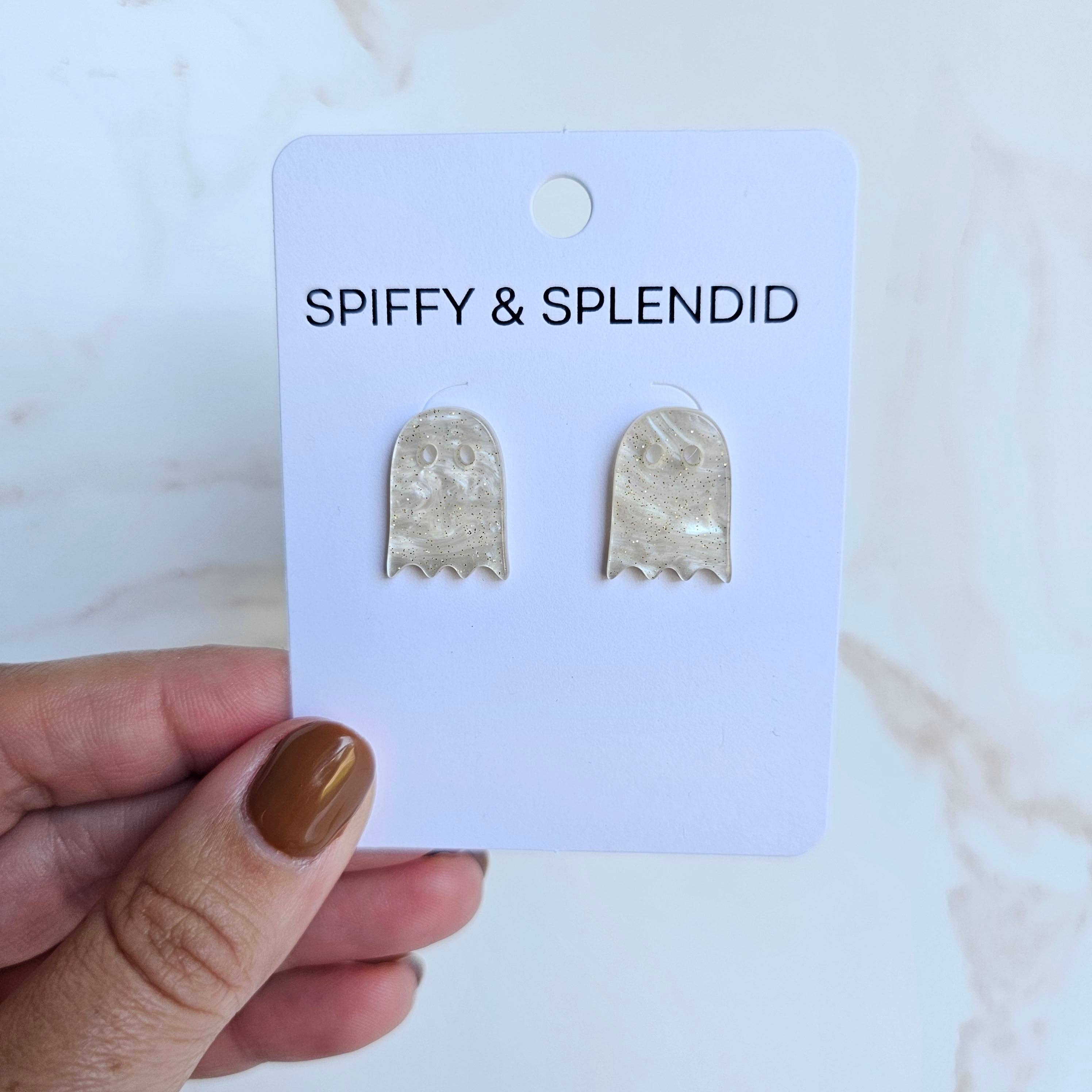 White Shimmer Ghost Studs