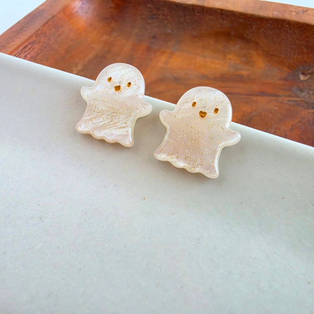 Friendly Ghost Studs - White Shimmer // Halloween, Earrings