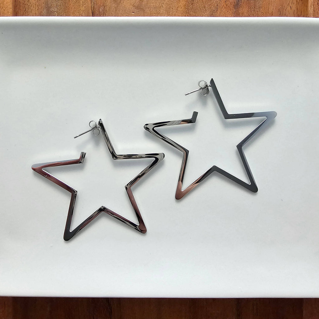 Silver Luxe Star Hoops