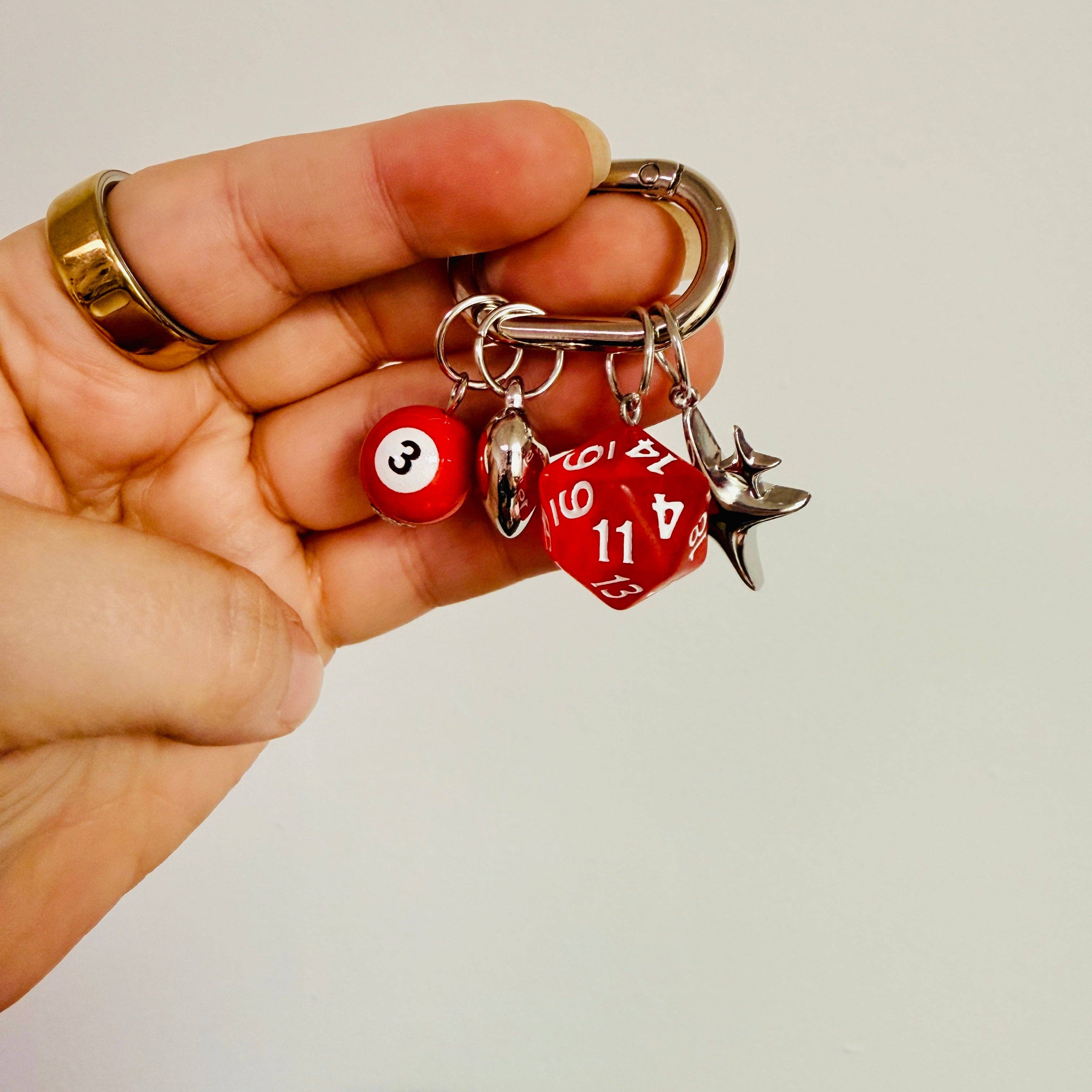 Carabiner 8 Ball and Dice Keychain