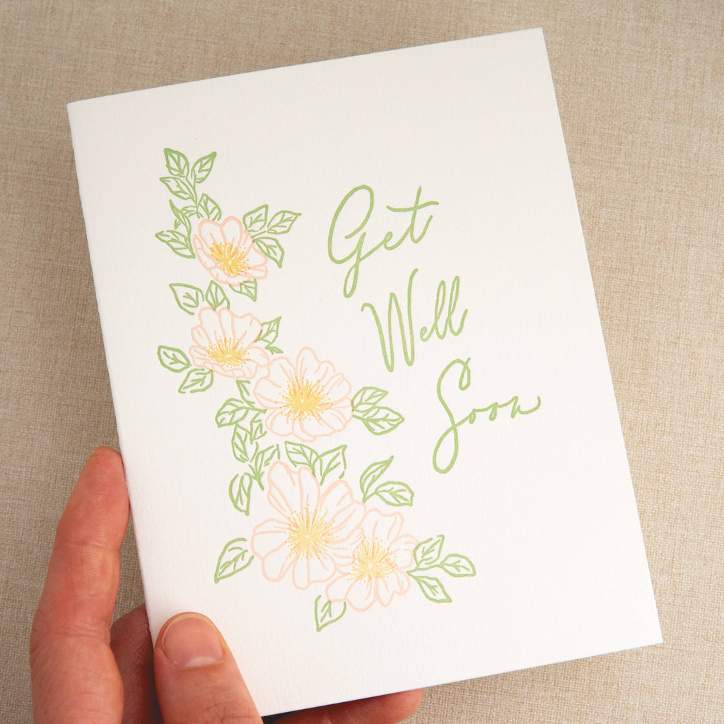 Pink Rose Get Well Soon Card | Letterpress Greeting Card