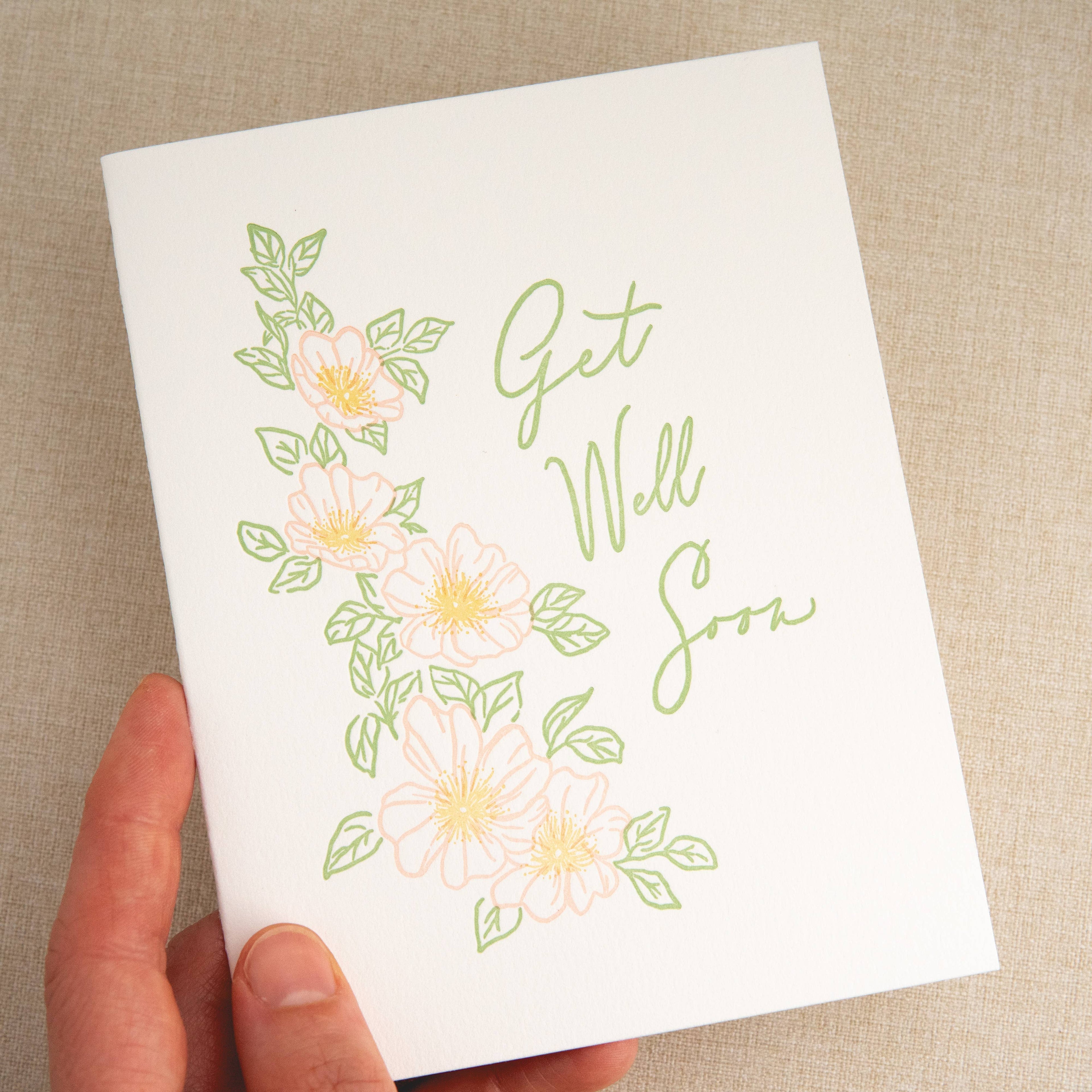 Pink Rose Get Well Soon Card | Letterpress Greeting Card