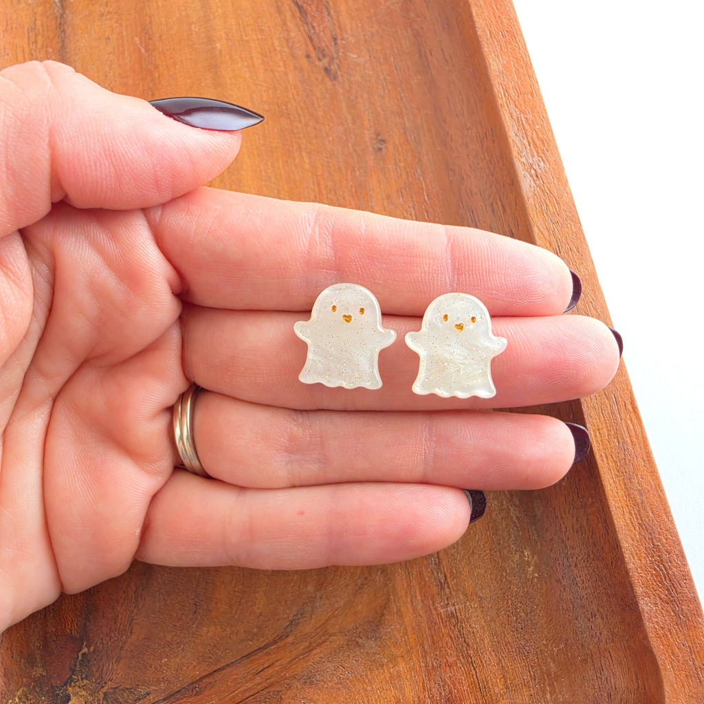 Friendly Ghost Studs - White Shimmer // Halloween, Earrings