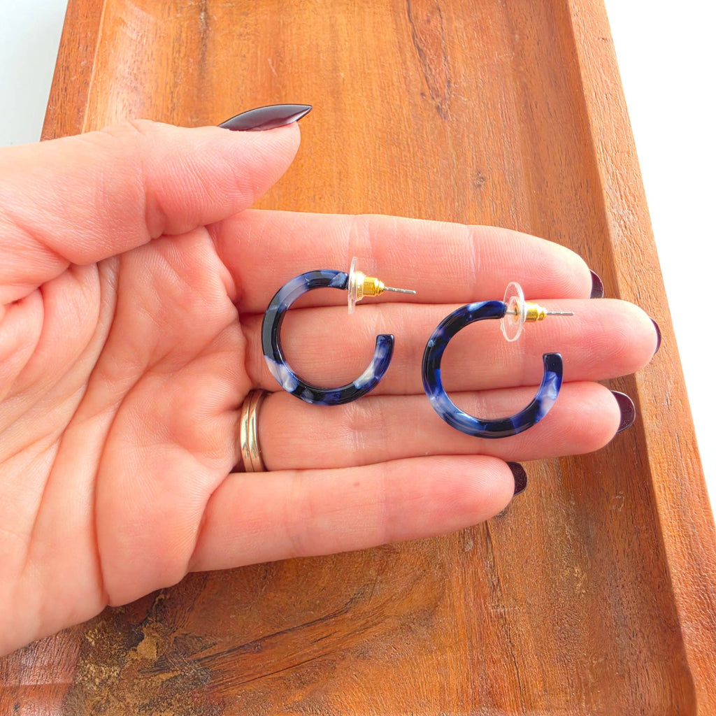 Cam Mini Hoops - Midnight Marble // Fall, Earrings, Jewelry