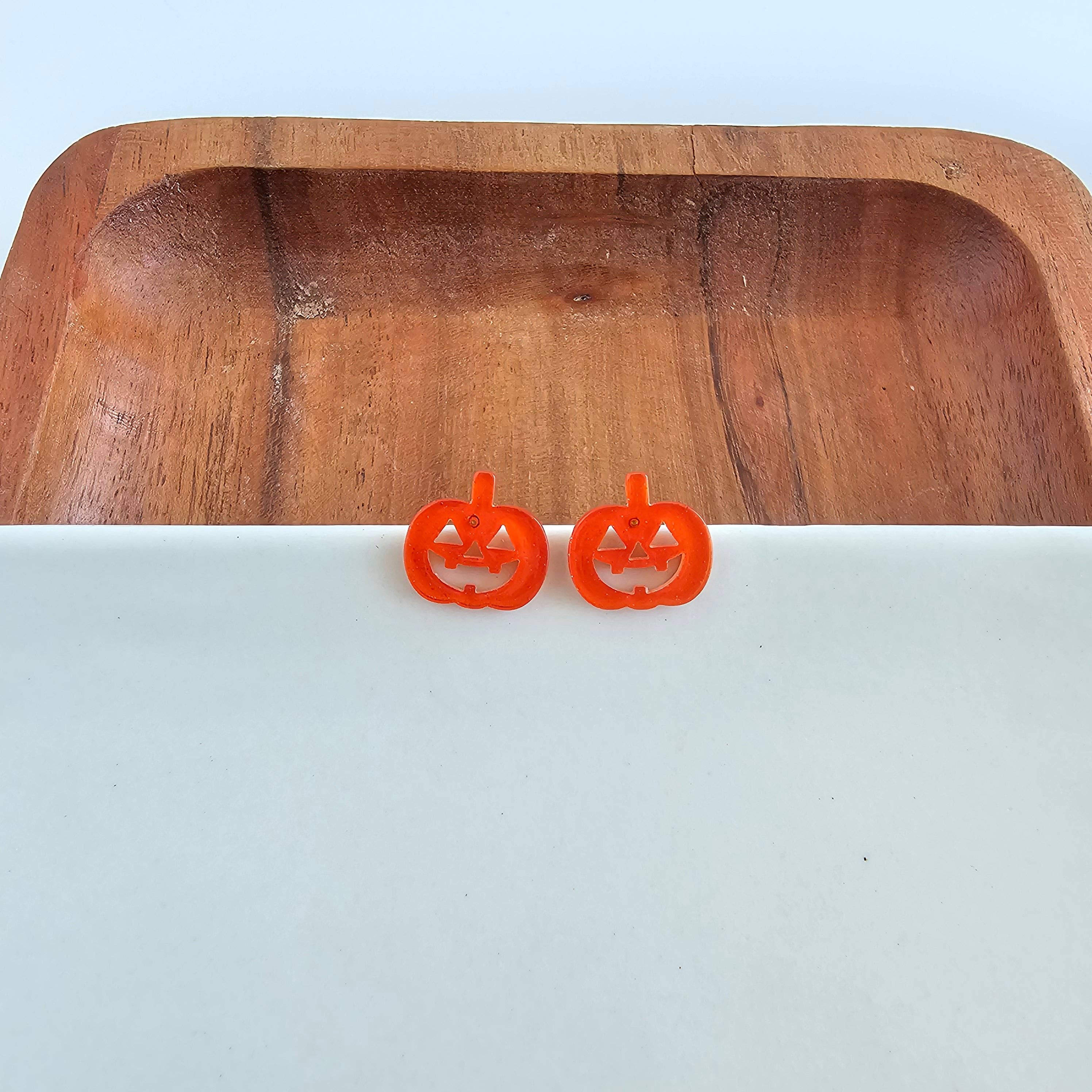 Orange Glitter Jack O' Lantern Pumpkin Studs