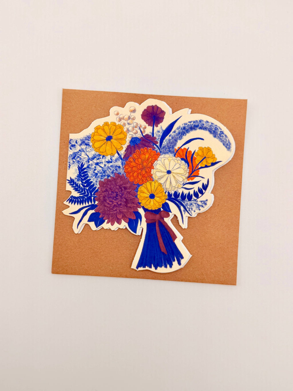 Zinnia & Dahlia Bouquet Die-Cut Greeting Card