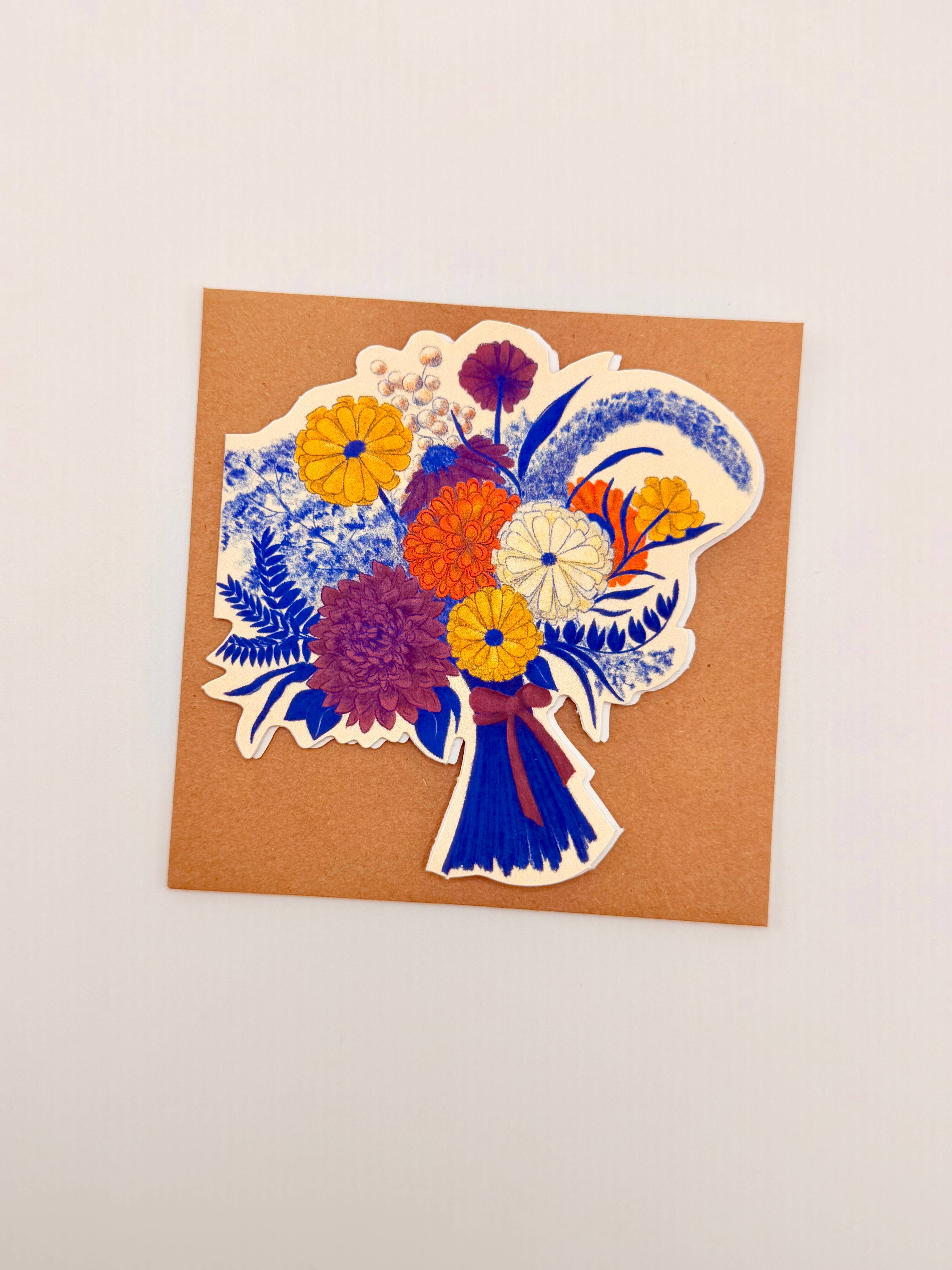 Zinnia & Dahlia Bouquet Die-Cut Greeting Card