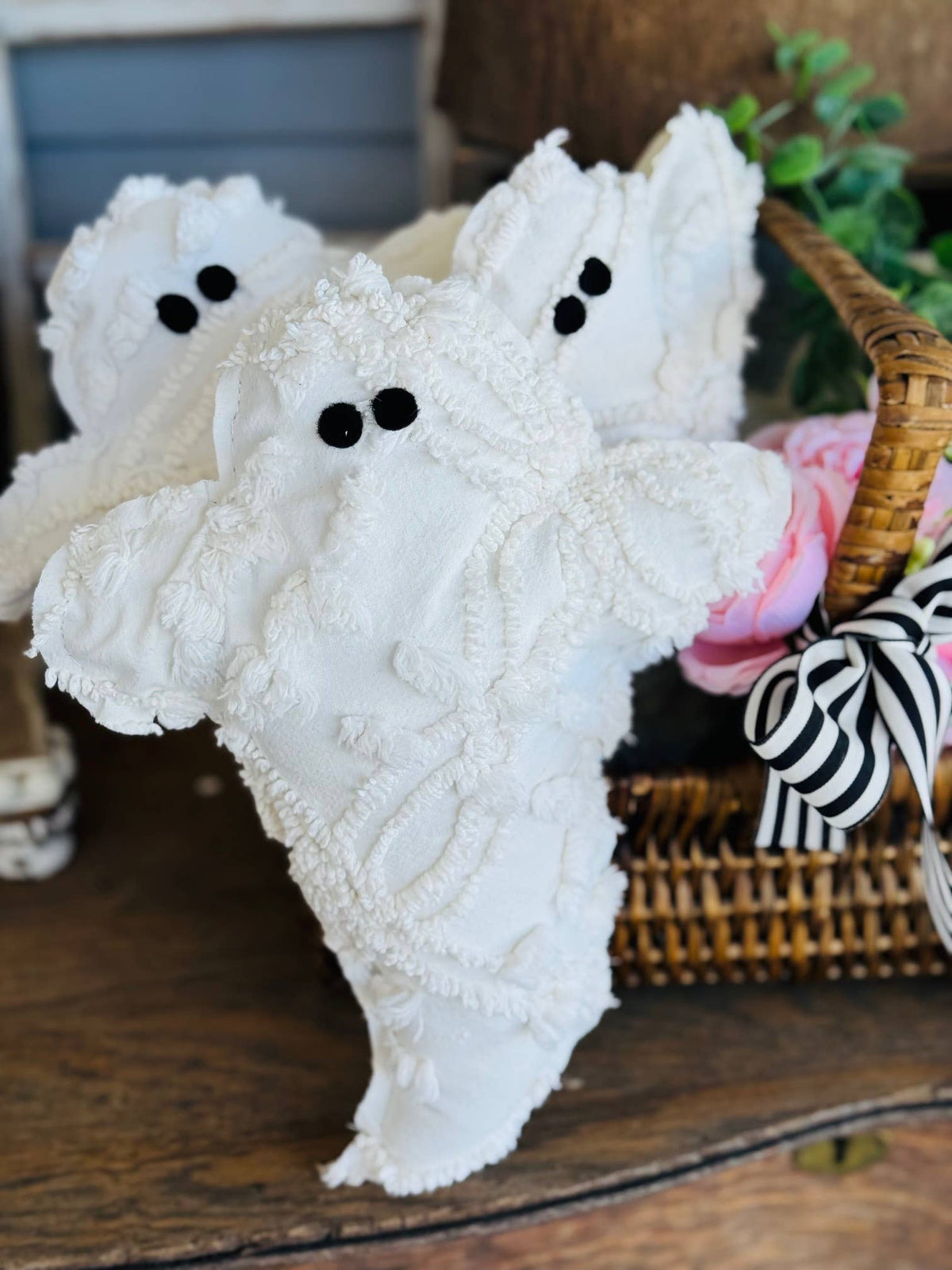 Vintage Chenille Ghost Pillow