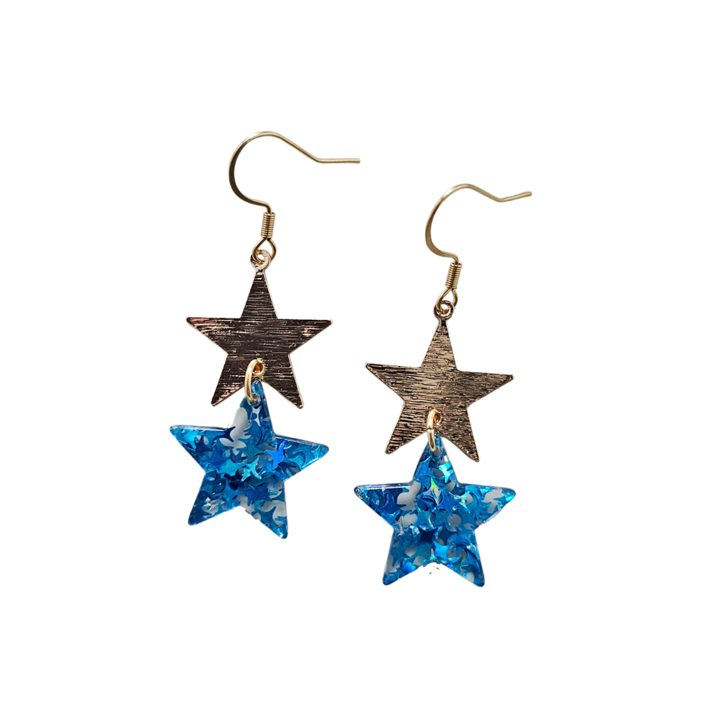 Blue Glitter Starry Earrings