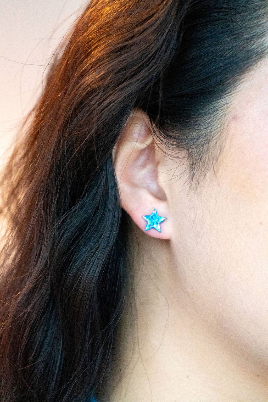 Blue Glitter Star Studs