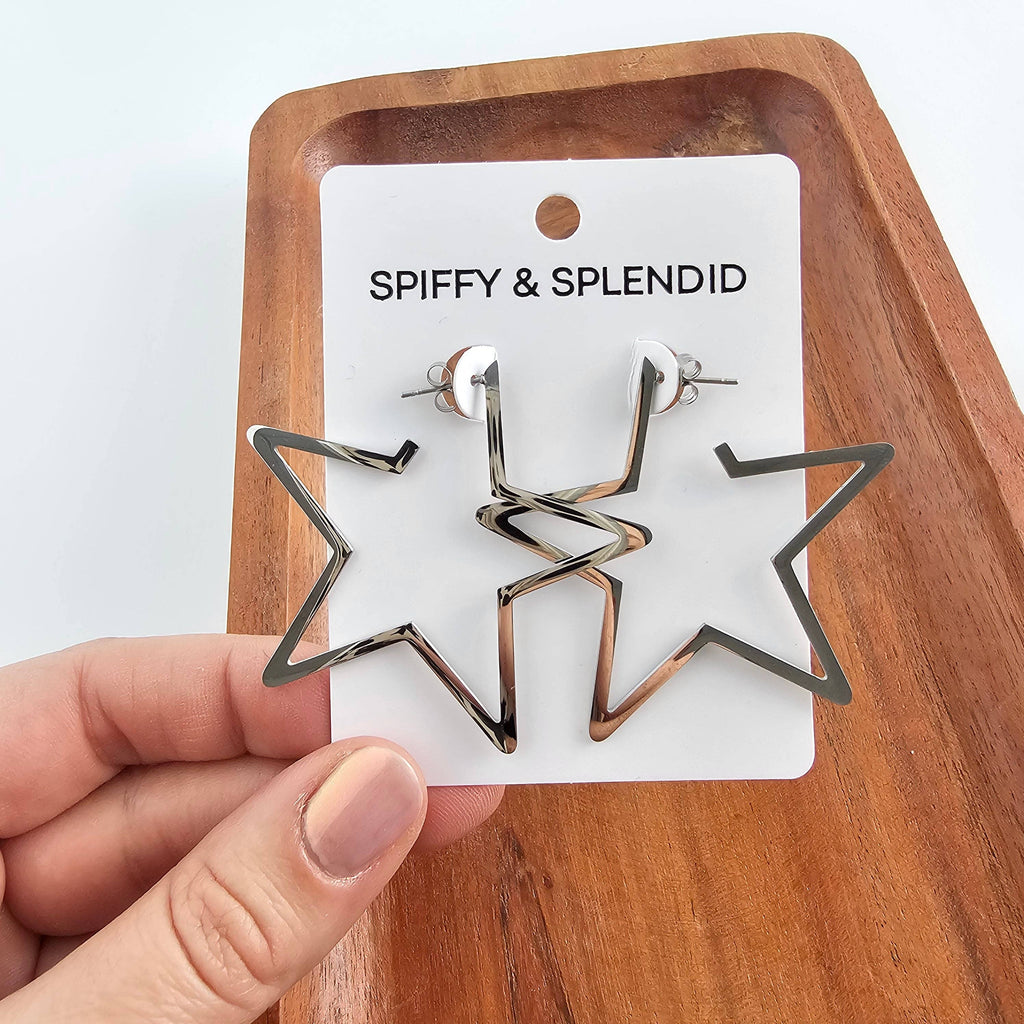 Silver Luxe Star Hoops