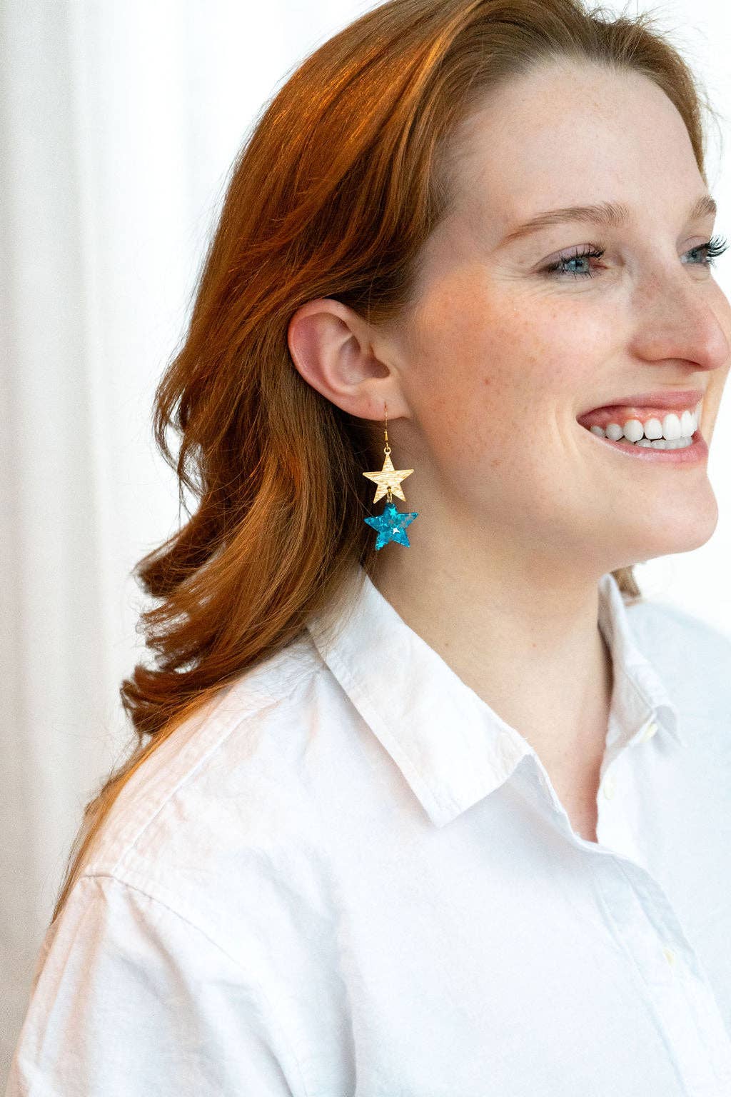Blue Glitter Starry Earrings