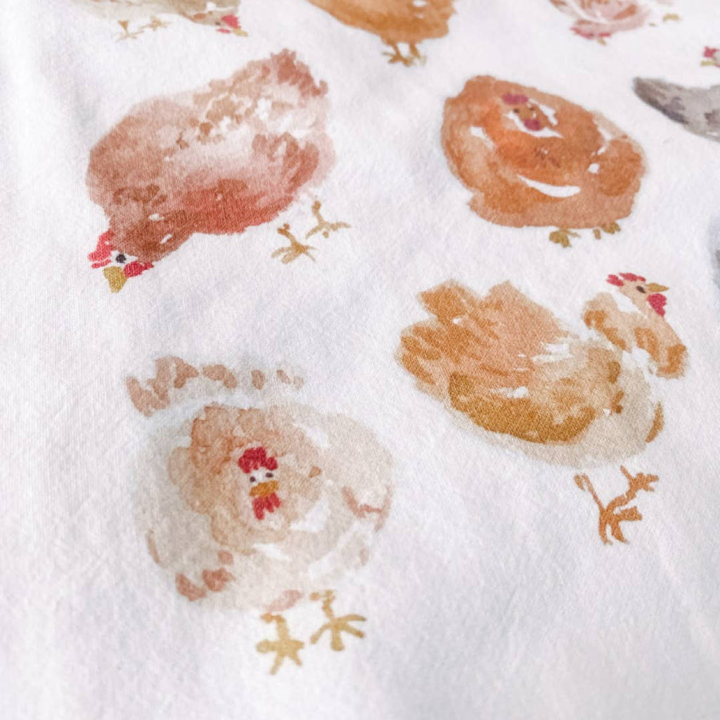 Watercolor Chickens Tea Towel