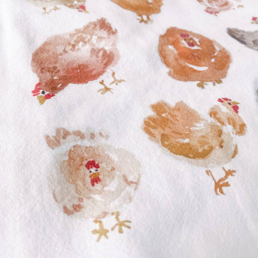 Watercolor Chickens Tea Towel