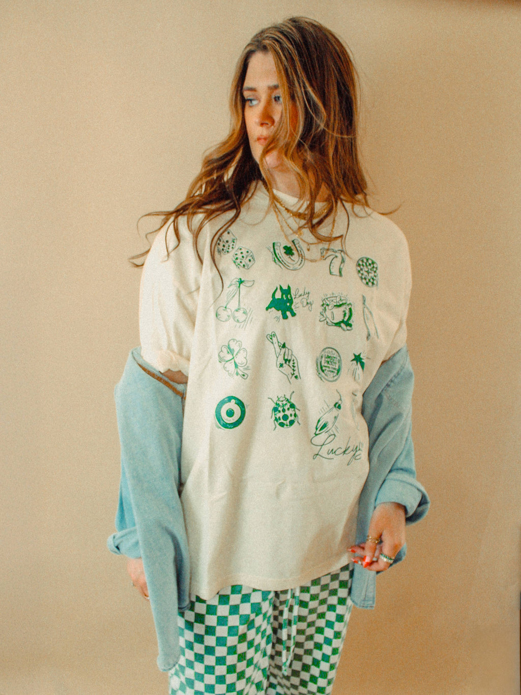 Lucky You, St Patricks Day Luck Icons Boxy Cotton TShirt