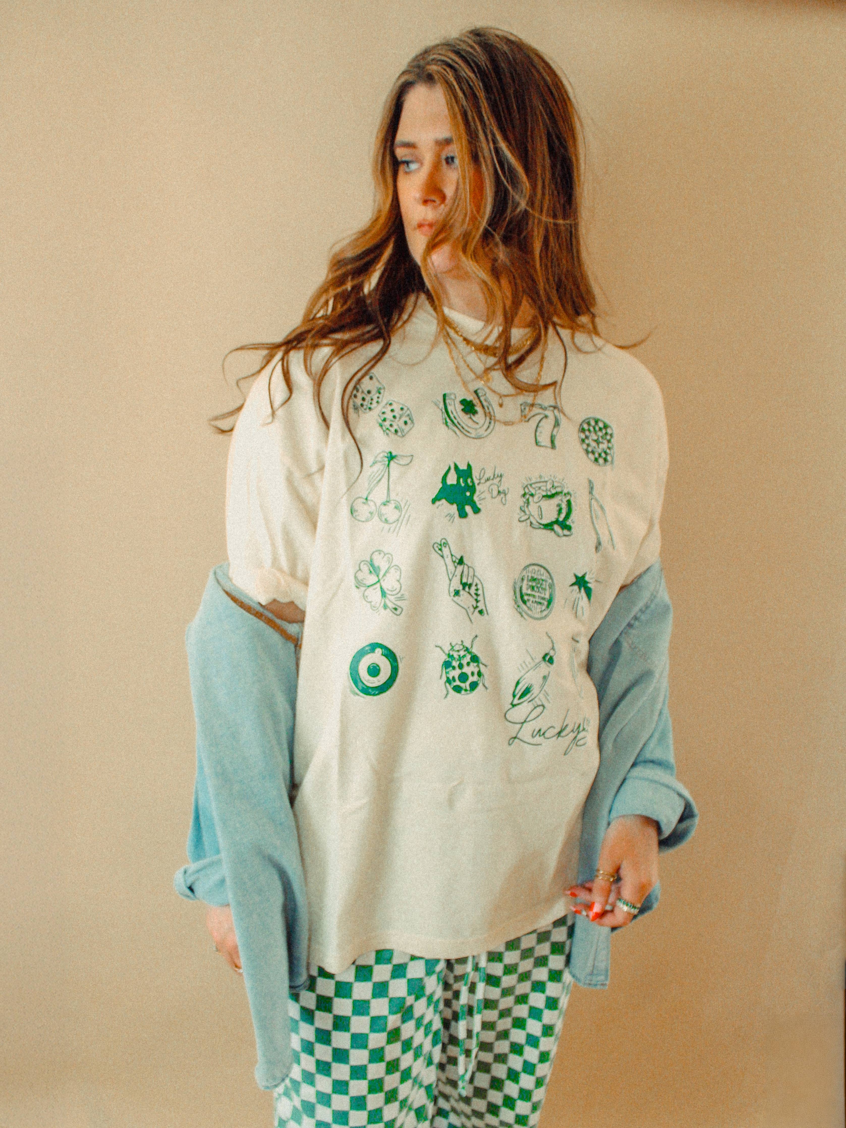 Lucky You, St Patricks Day Luck Icons Boxy Cotton TShirt