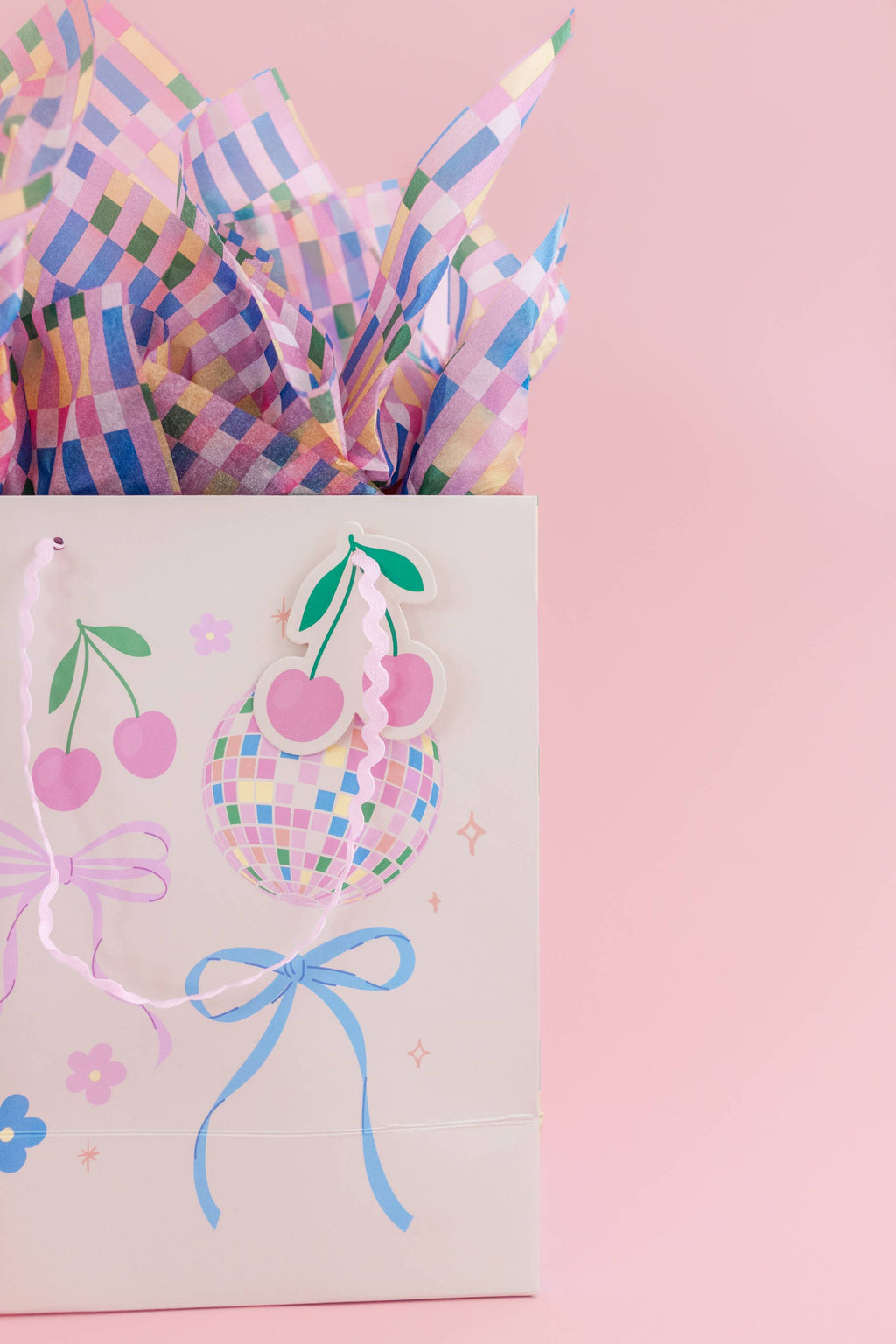 Disco Ball + Cherry Bows Gift Bag with Tag