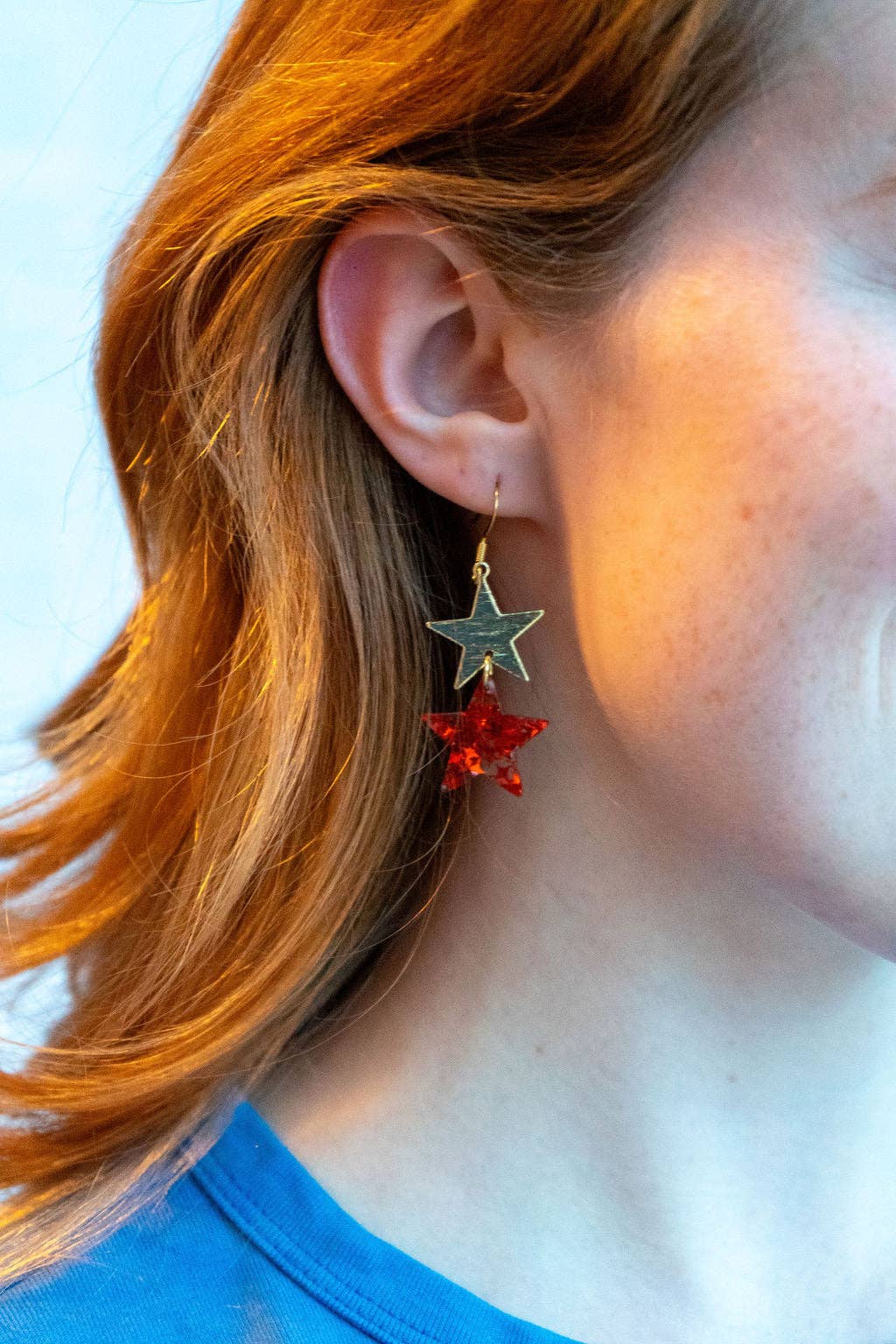 Red Glitter Starry Earrings