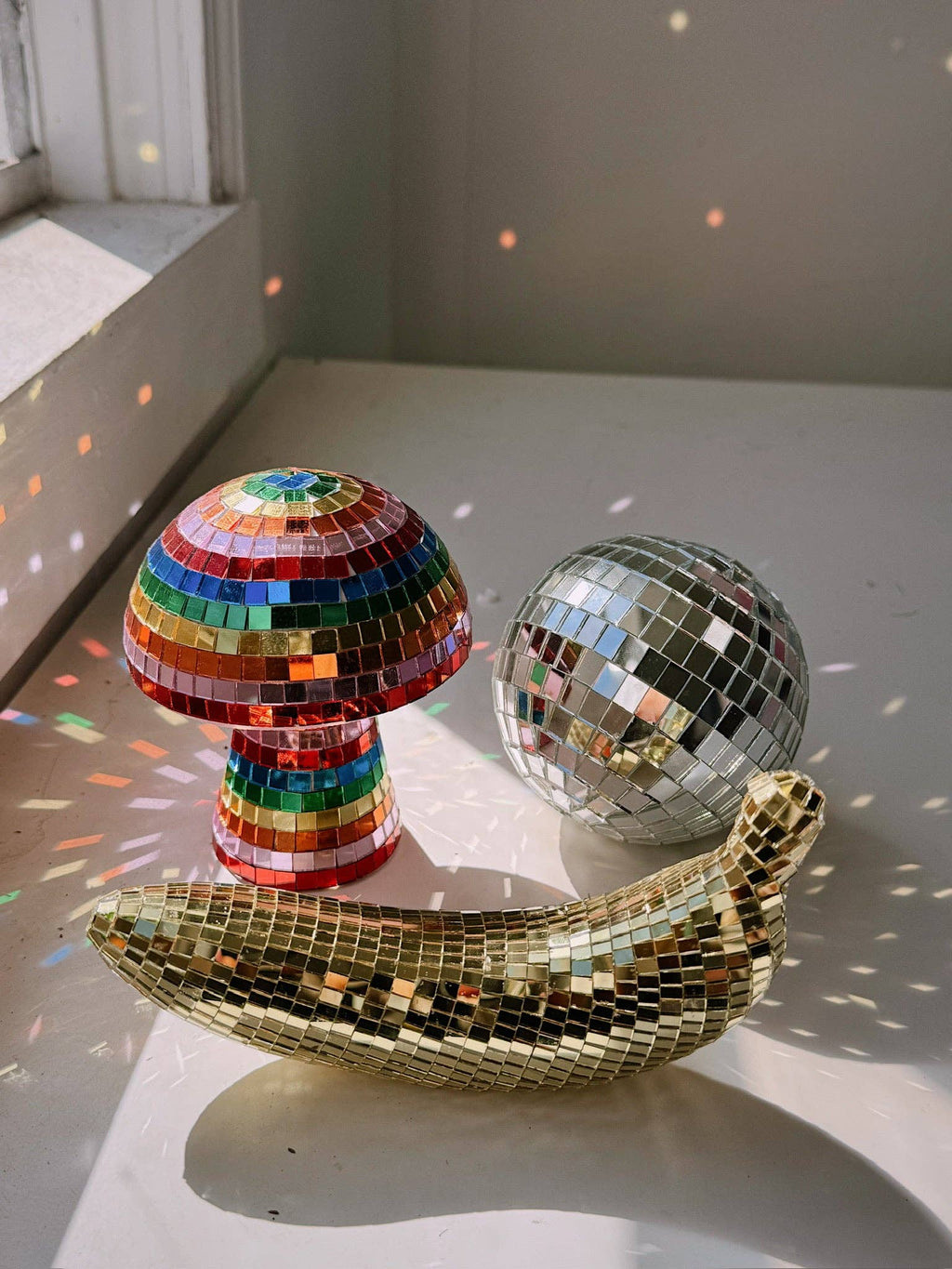 Rainbow Disco Mushroom Tabletop Sculpture