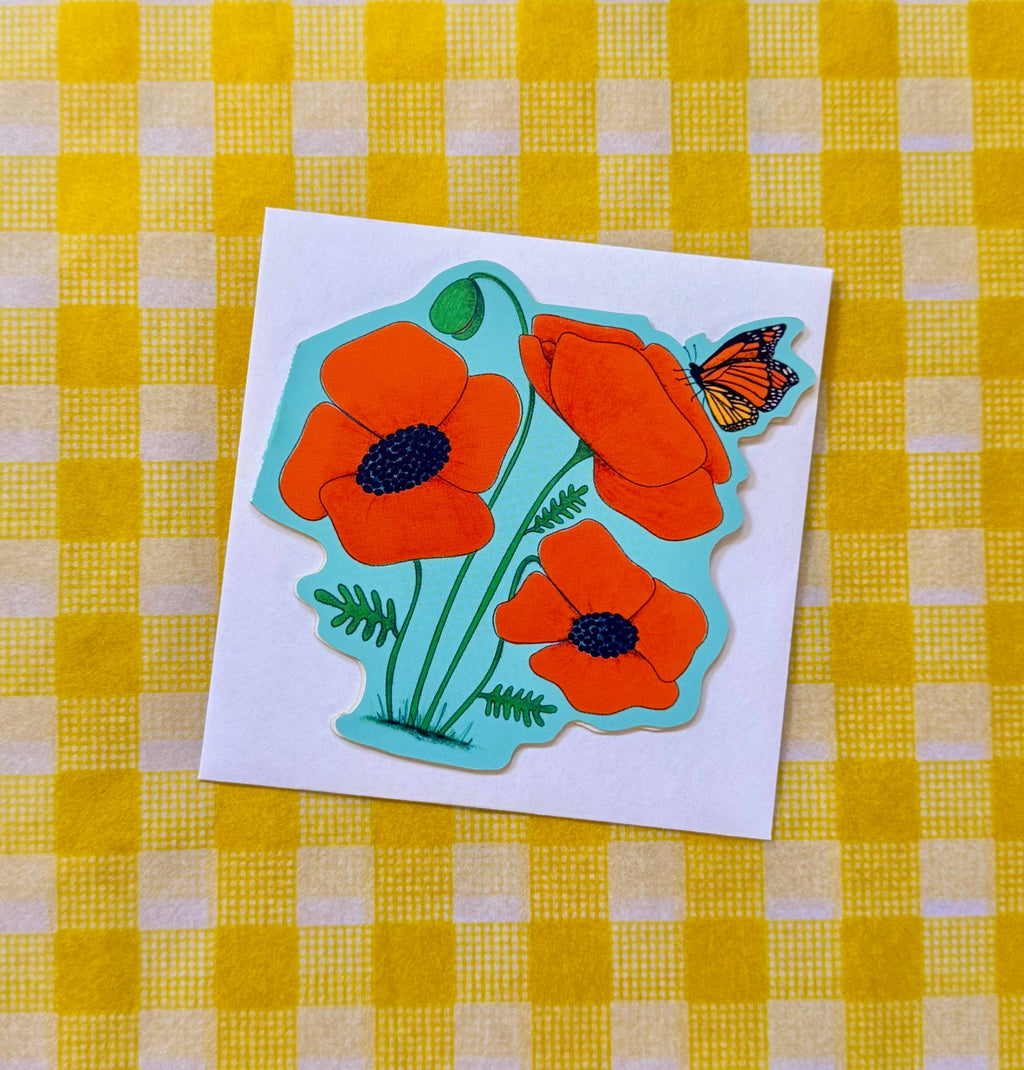 Butterfly Atop Poppies Die-Cut Greeting Card
