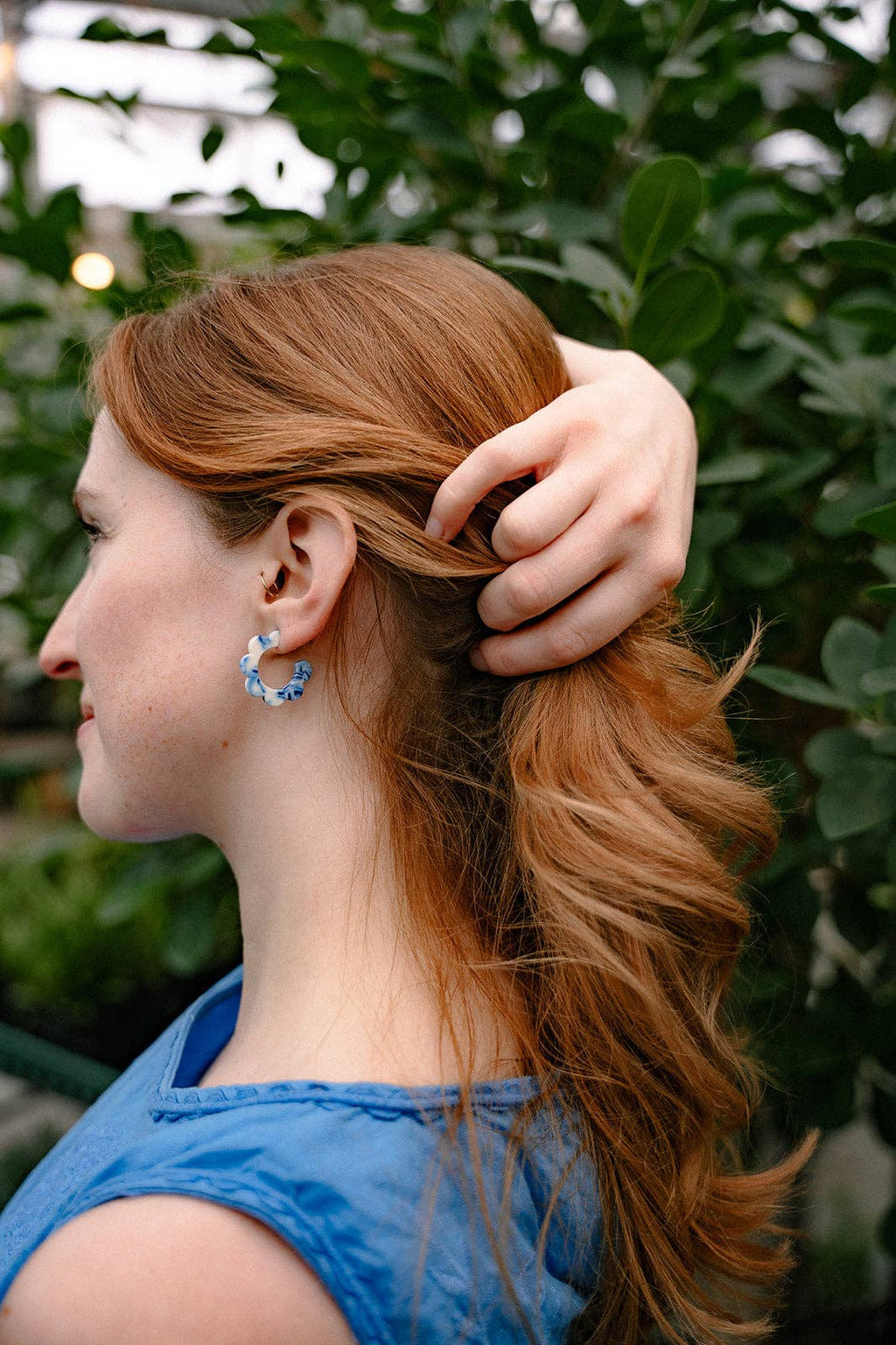 Greek Goddess Blue Flora Mini Hoops