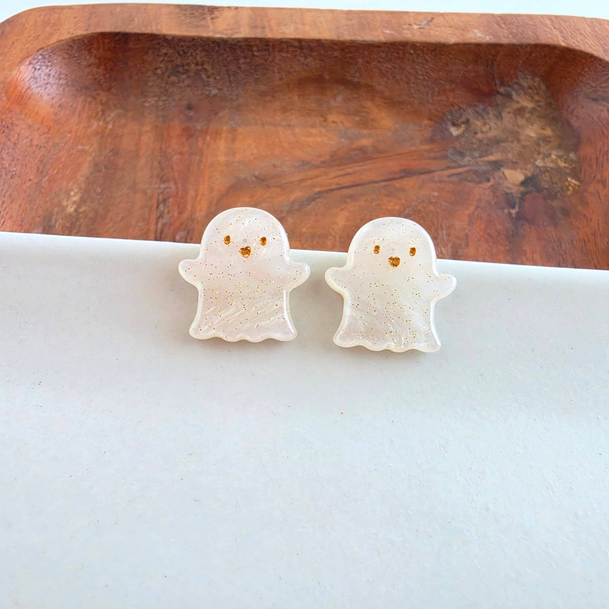 Friendly Ghost Studs - White Shimmer // Halloween, Earrings