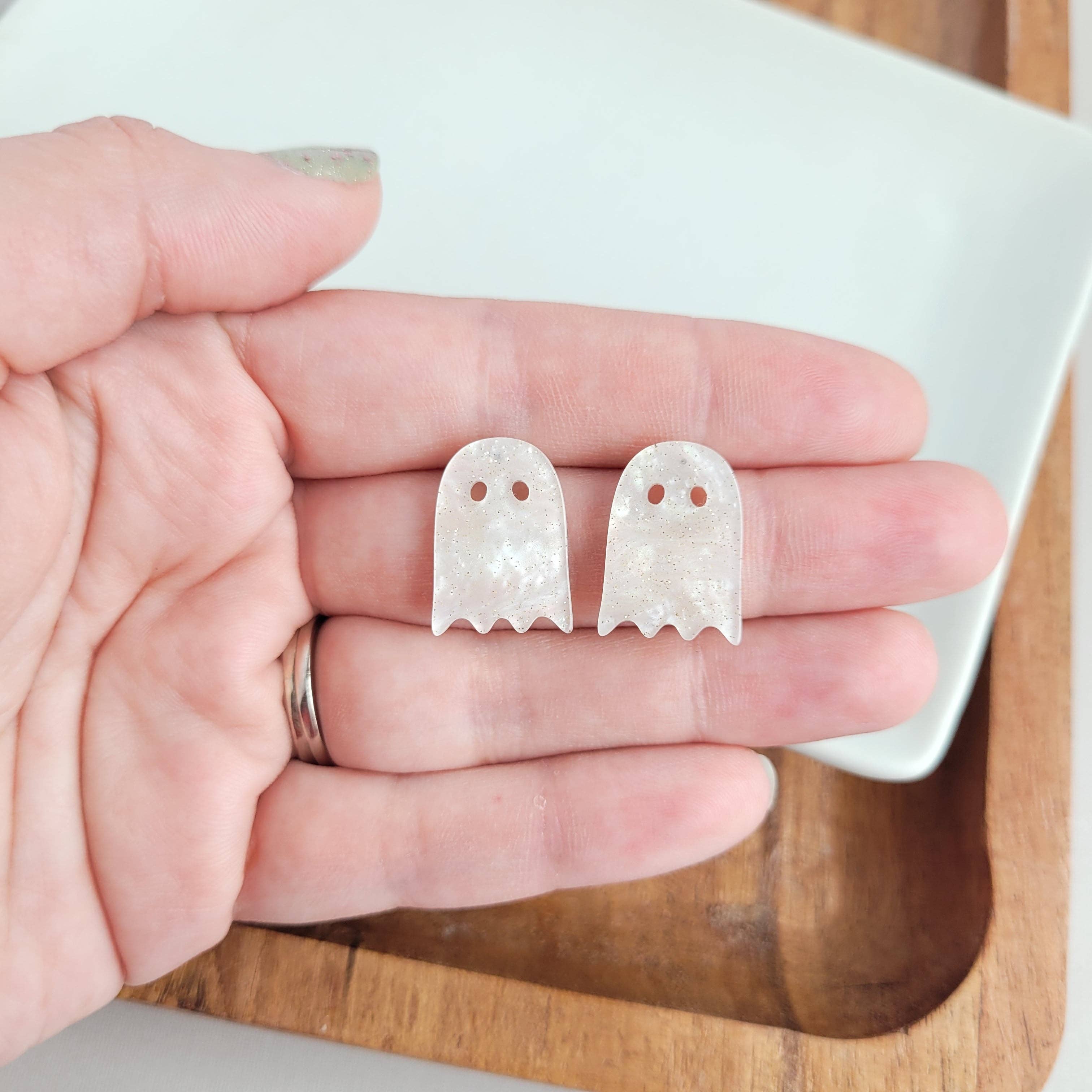 White Shimmer Ghost Studs